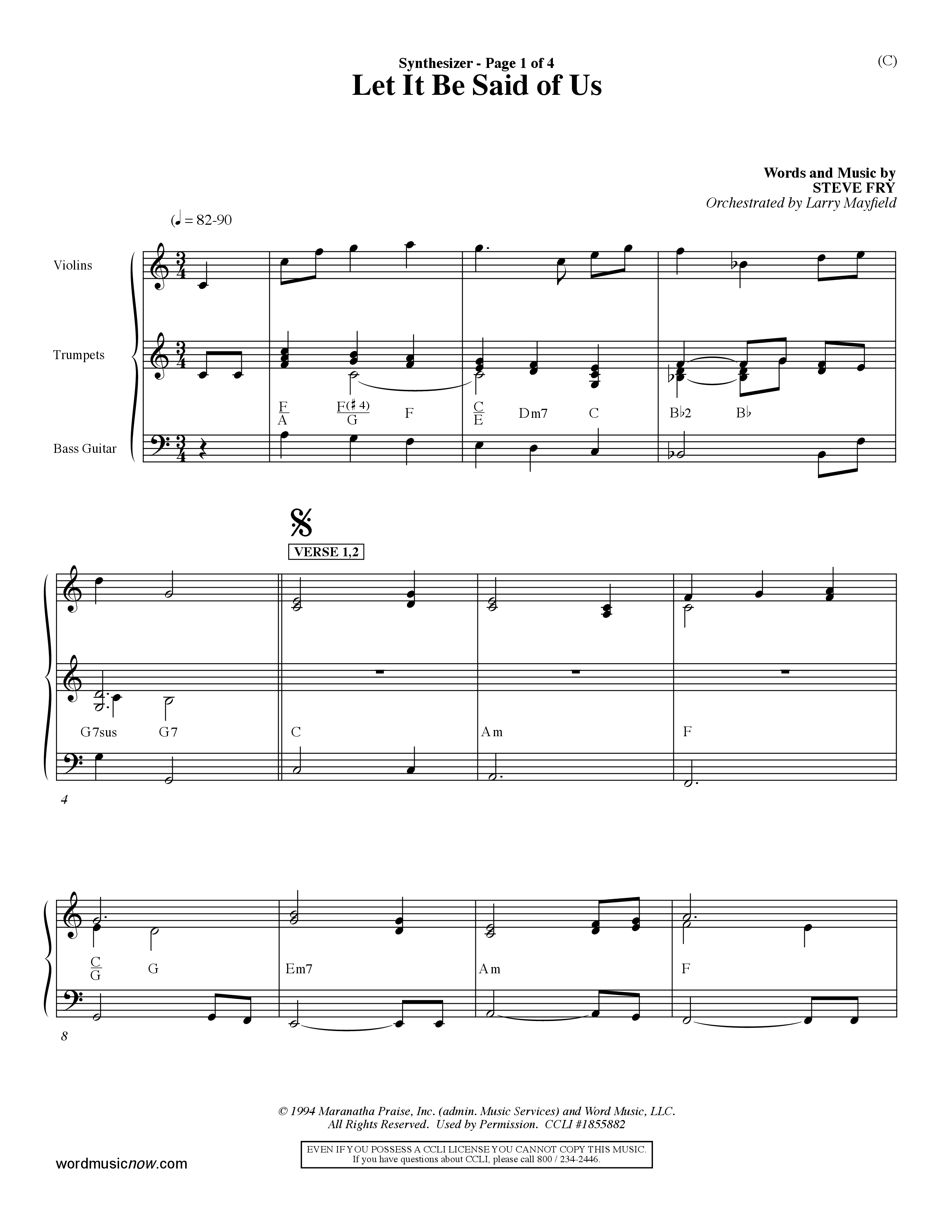 Let It Be Said Of Us (Choral Anthem SATB) Synth (Word Music Choral / Orch. Larry Mayfield)