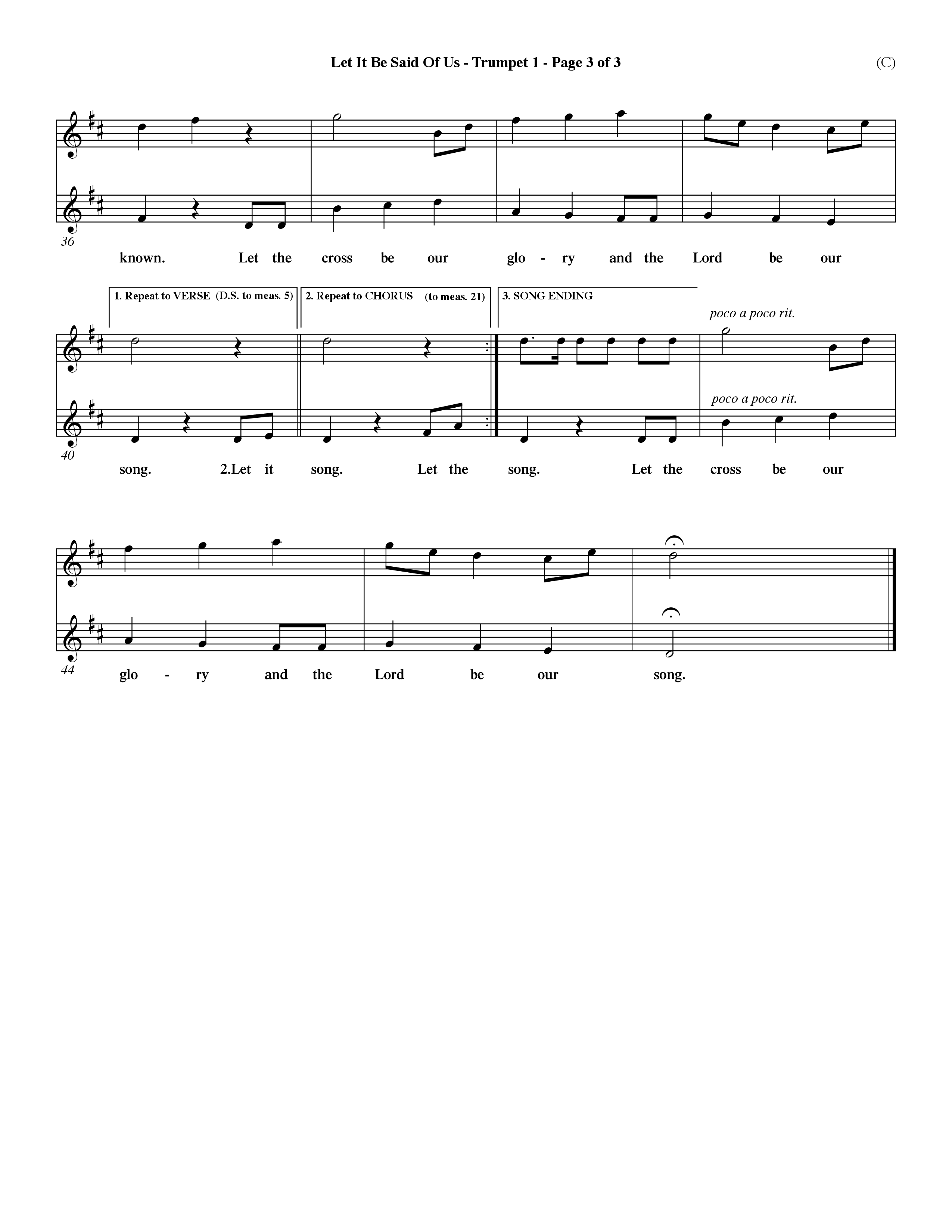 Let It Be Said Of Us (Choral Anthem SATB) Trumpet 1 (Word Music Choral / Orch. Larry Mayfield)