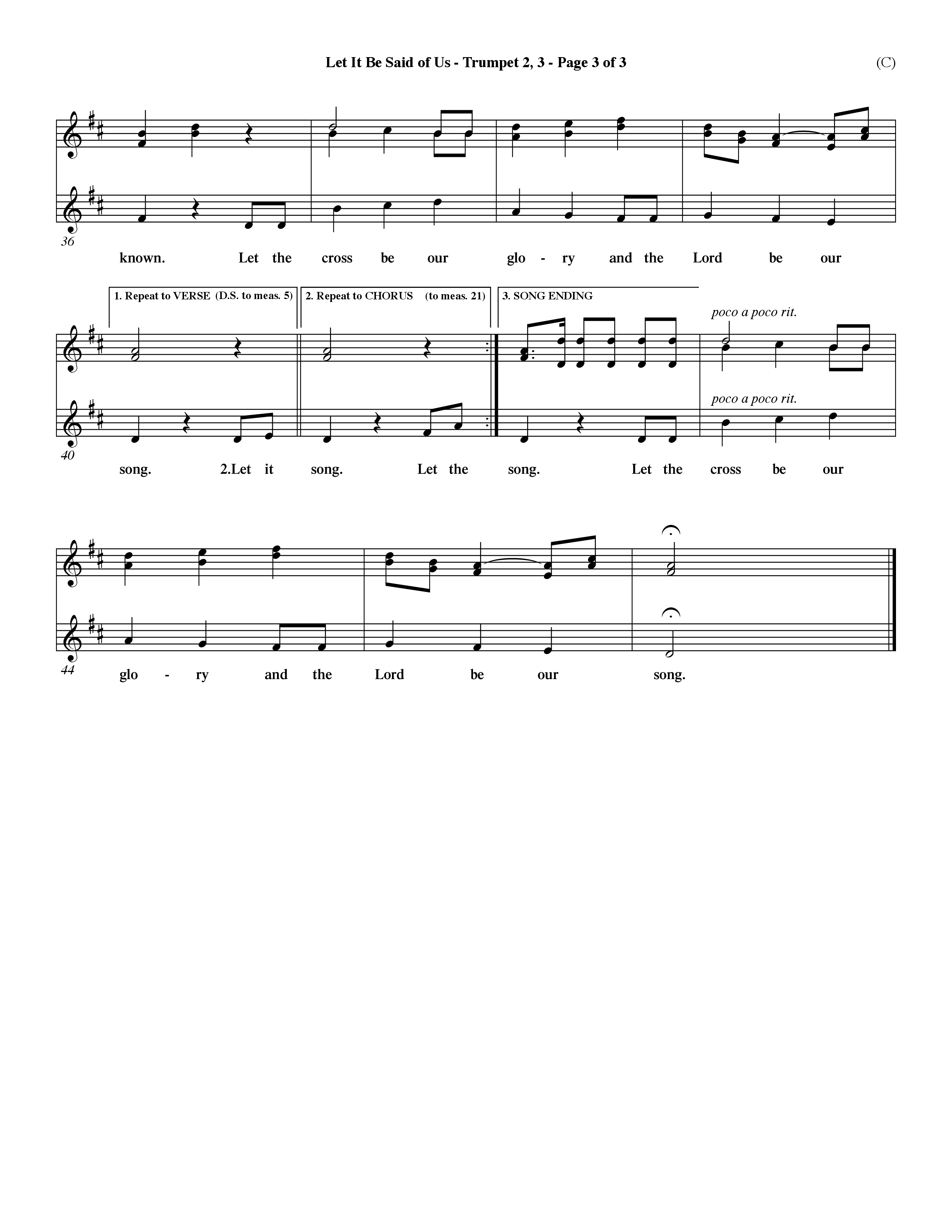 Let It Be Said Of Us (Choral Anthem SATB) Trumpet 2/3 (Word Music Choral / Orch. Larry Mayfield)
