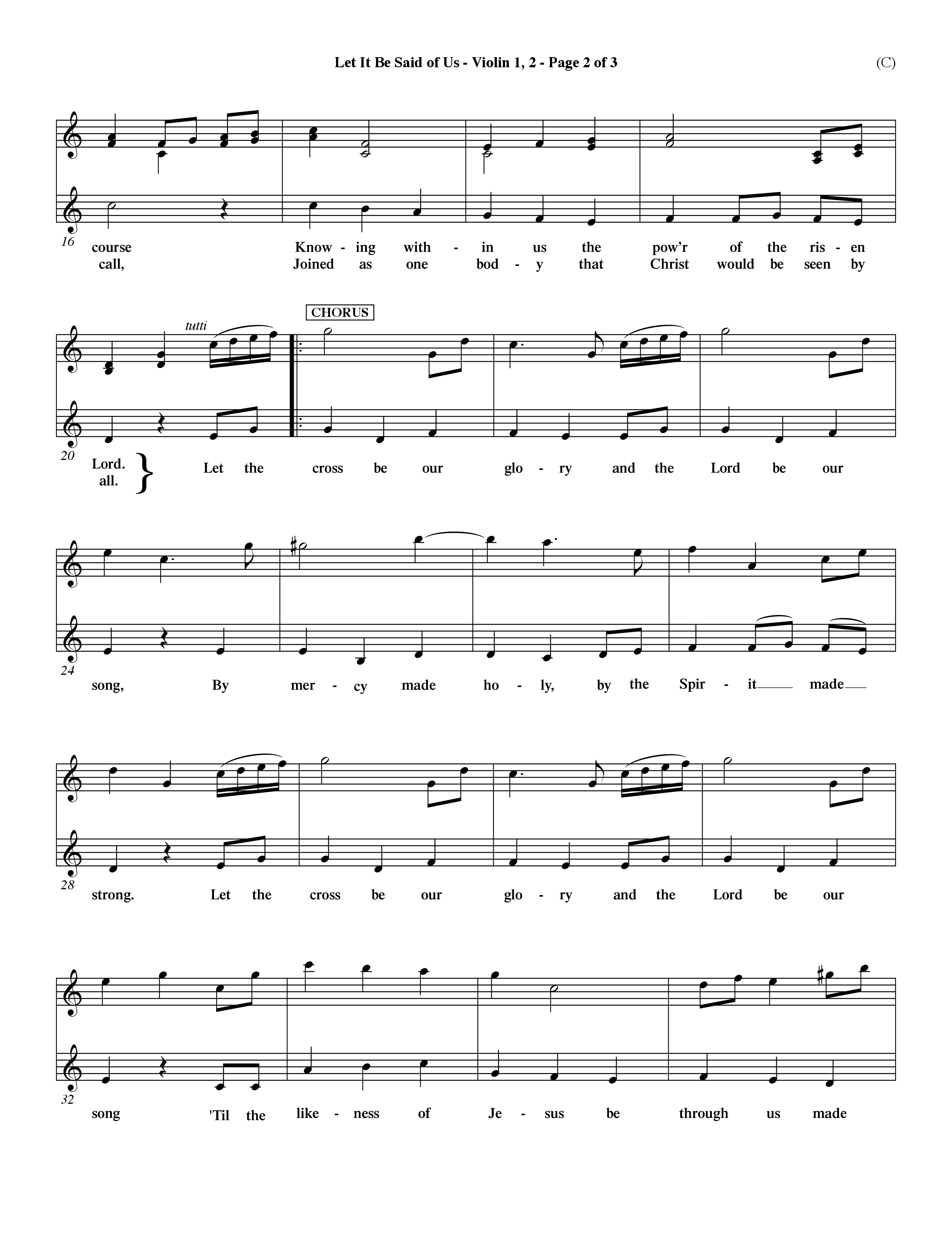 Let It Be Said Of Us (Choral Anthem SATB) Violin 1/2 (Word Music Choral / Orch. Larry Mayfield)