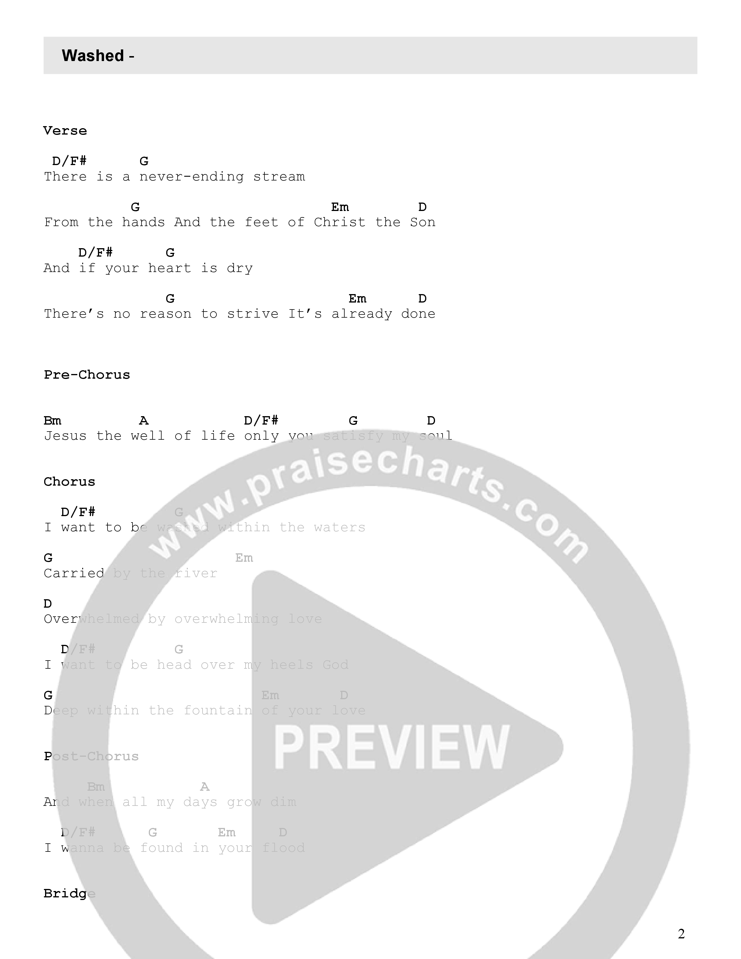 Washed Chord Chart (Newlands Worship / Leeland)