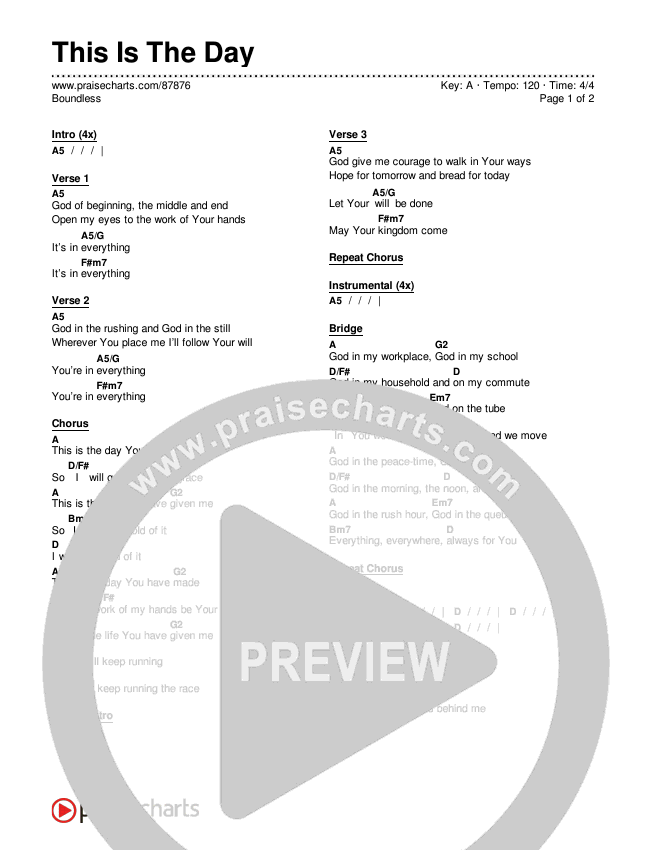 This Is The Day Chord Chart (Boundless)