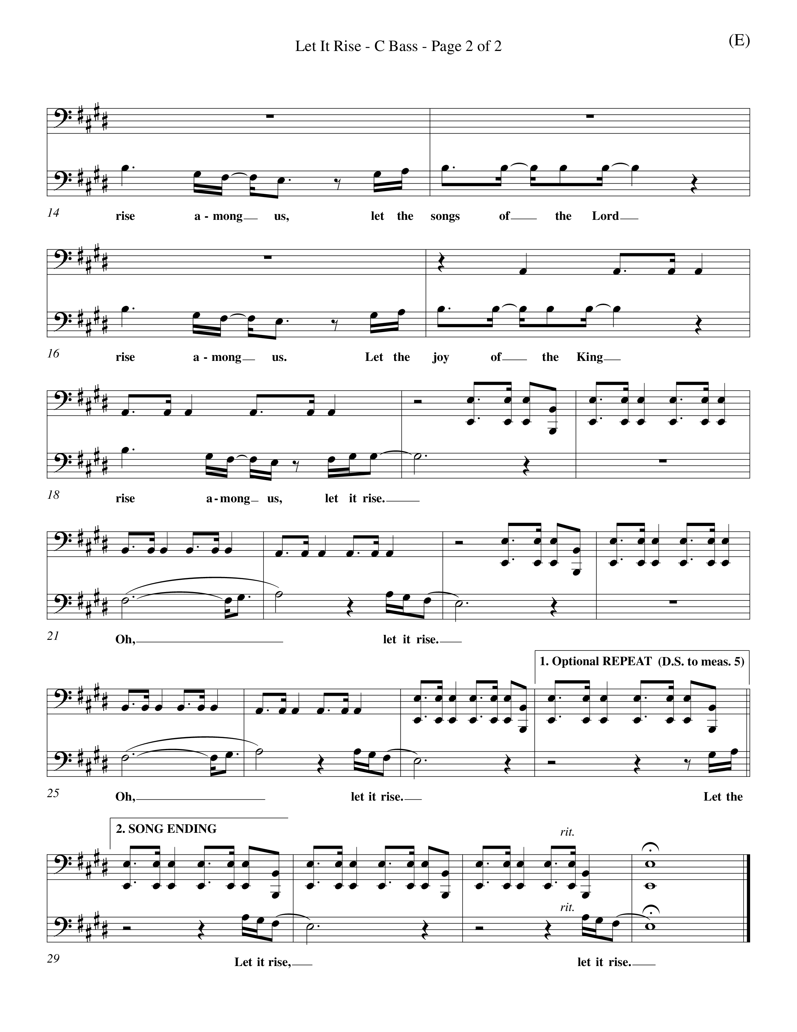 Let It Rise (Choral Anthem SATB) Contrabass (Word Music Choral / Orch. Richard Kingsmore)