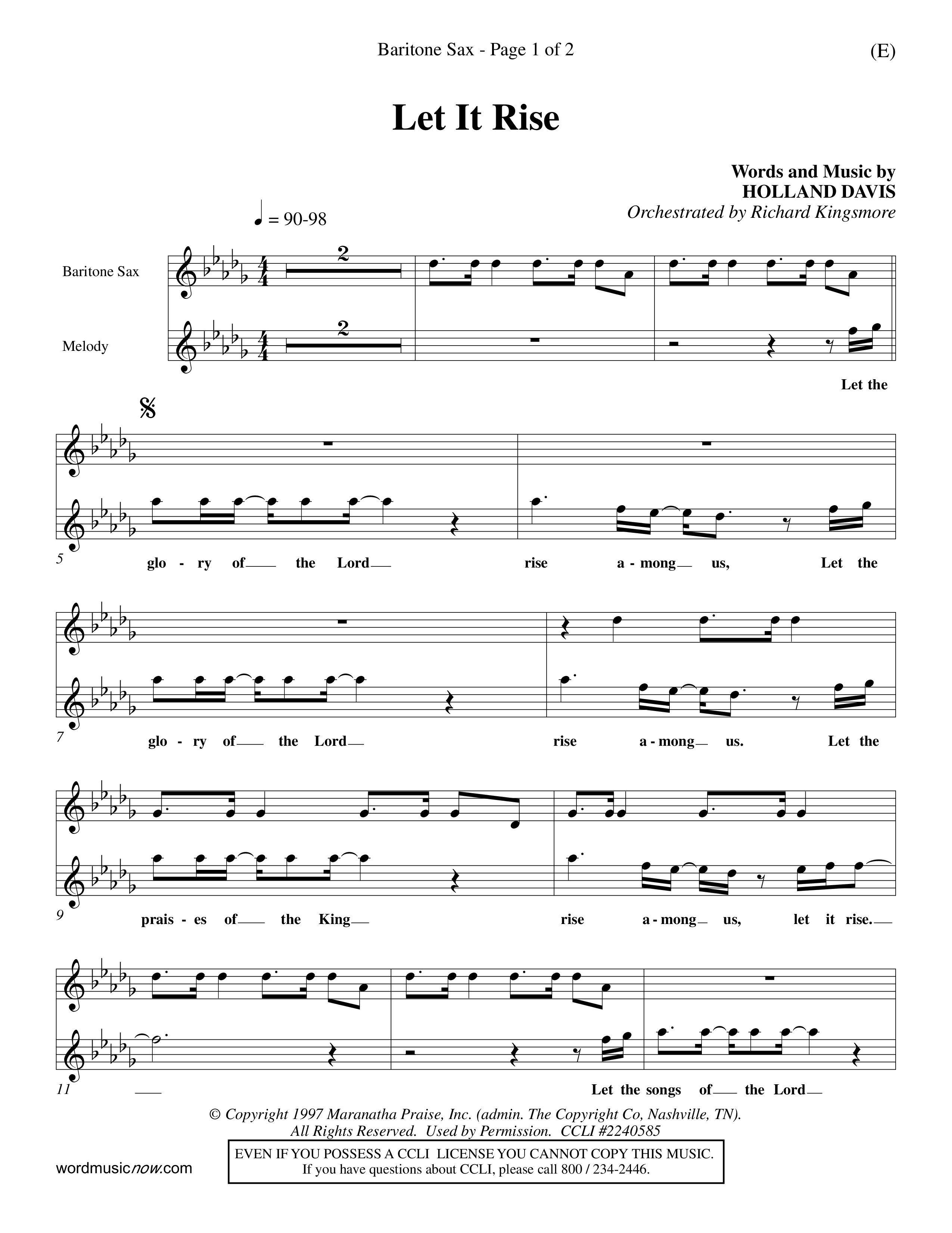 Let It Rise (Choral Anthem SATB) Saxophone (Word Music Choral / Orch. Richard Kingsmore)