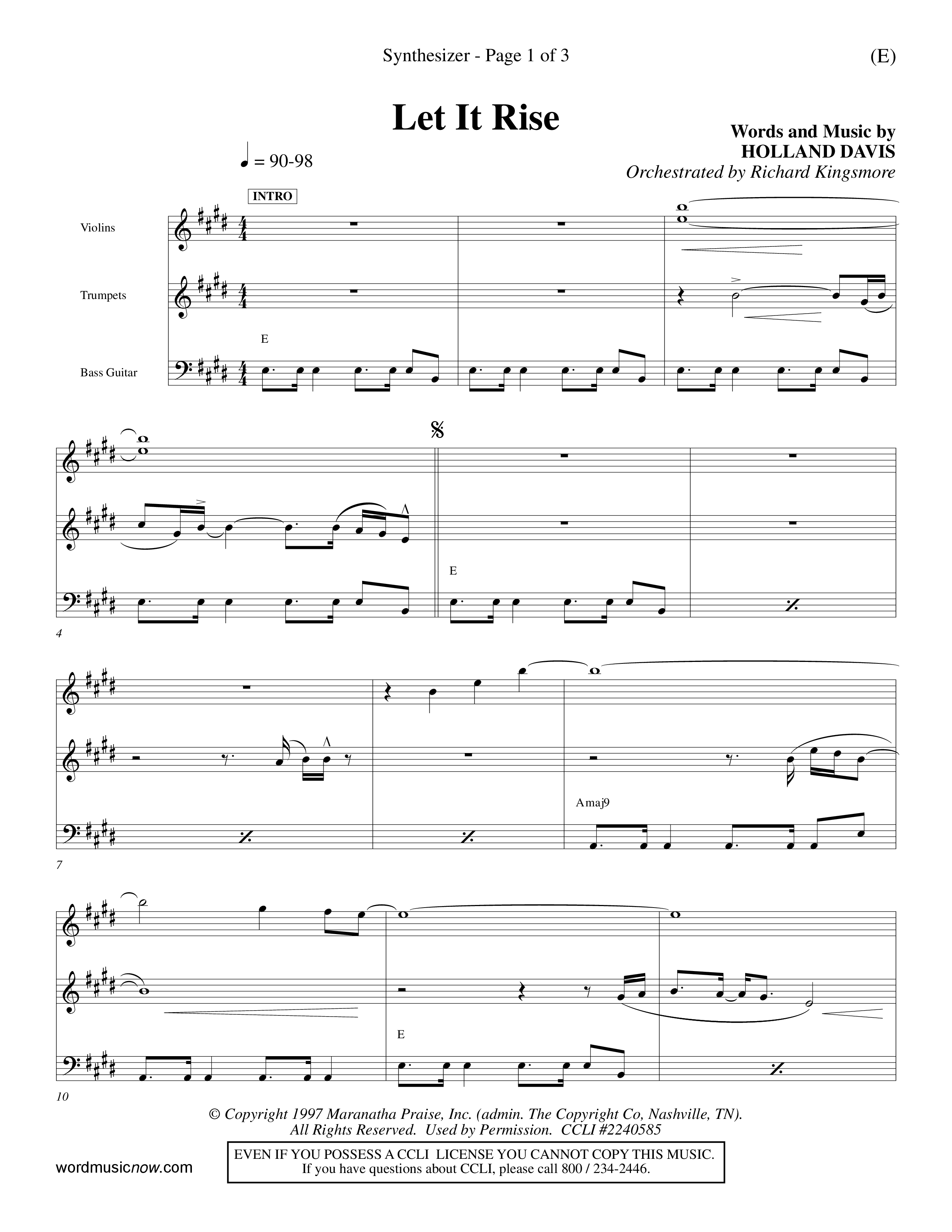 Let It Rise (Choral Anthem SATB) Synth (Word Music Choral / Orch. Richard Kingsmore)