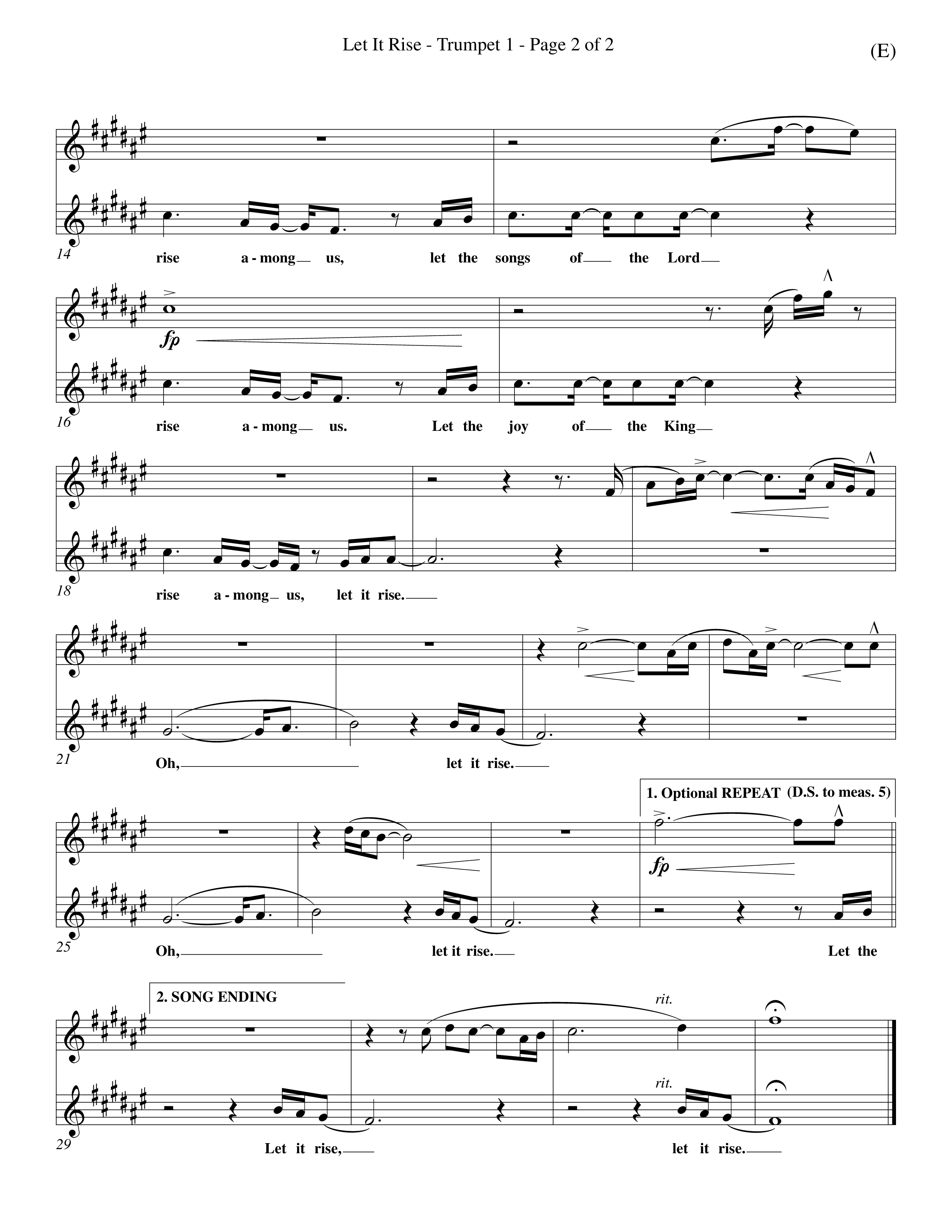 Let It Rise (Choral Anthem SATB) Trumpet 1 (Word Music Choral / Orch. Richard Kingsmore)