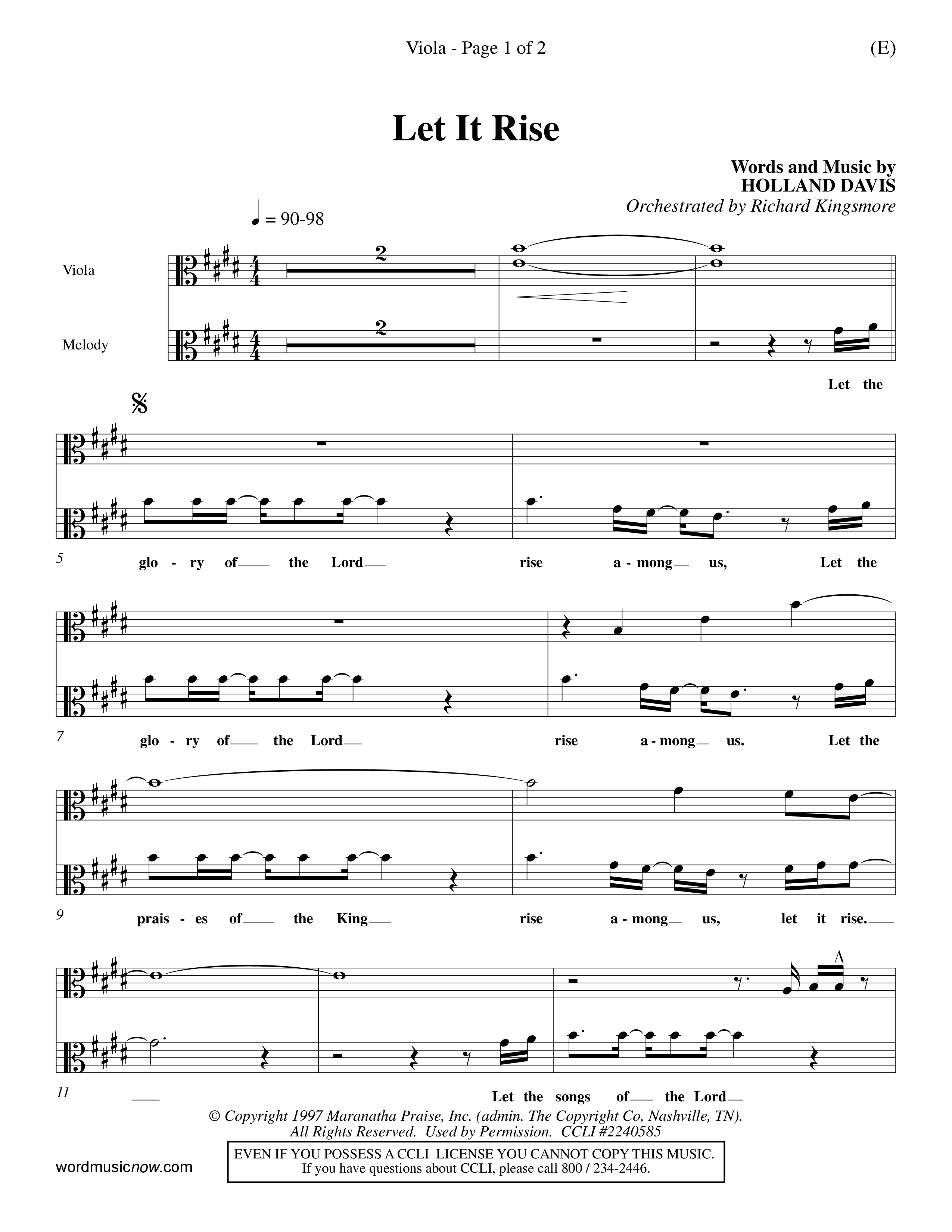 Let It Rise (Choral Anthem SATB) Viola (Word Music Choral / Orch. Richard Kingsmore)