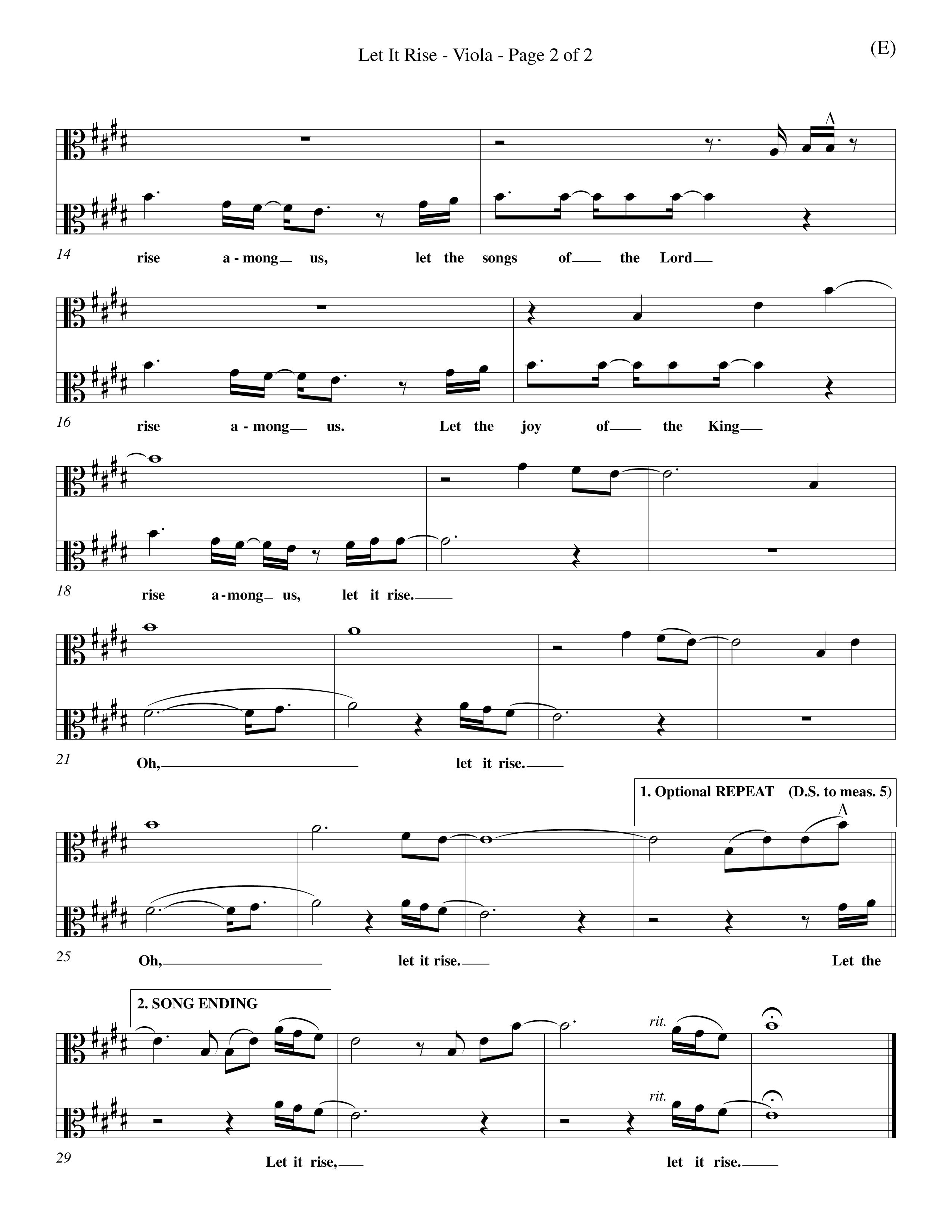 Let It Rise (Choral Anthem SATB) Viola (Word Music Choral / Orch. Richard Kingsmore)