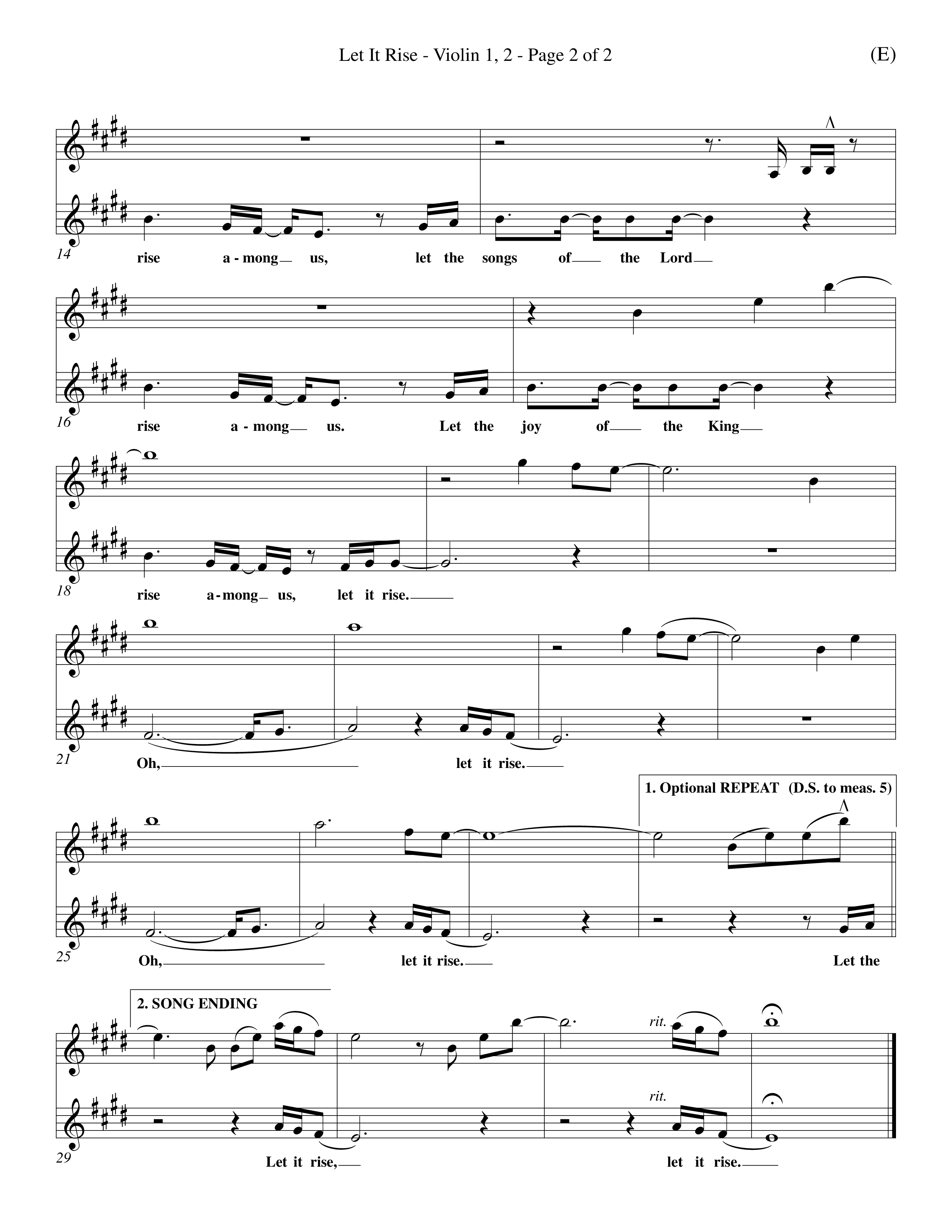 Let It Rise (Choral Anthem SATB) Violin 1/2 (Word Music Choral / Orch. Richard Kingsmore)