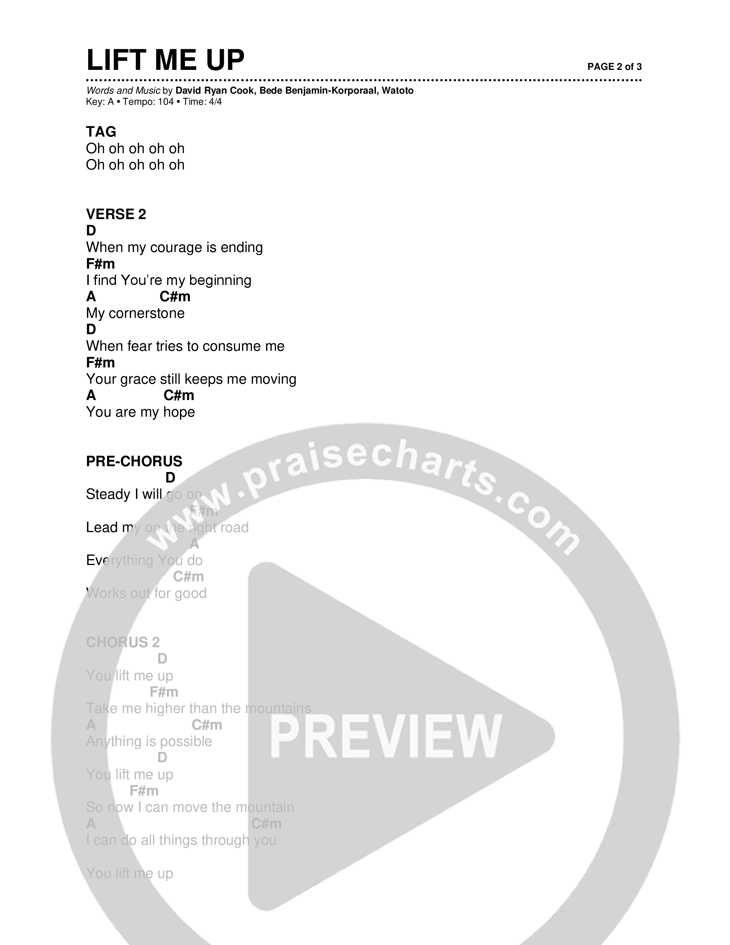Lift Me Up (Live) Chord Chart (Brad & Rebekah / CCV Worship / Watoto)