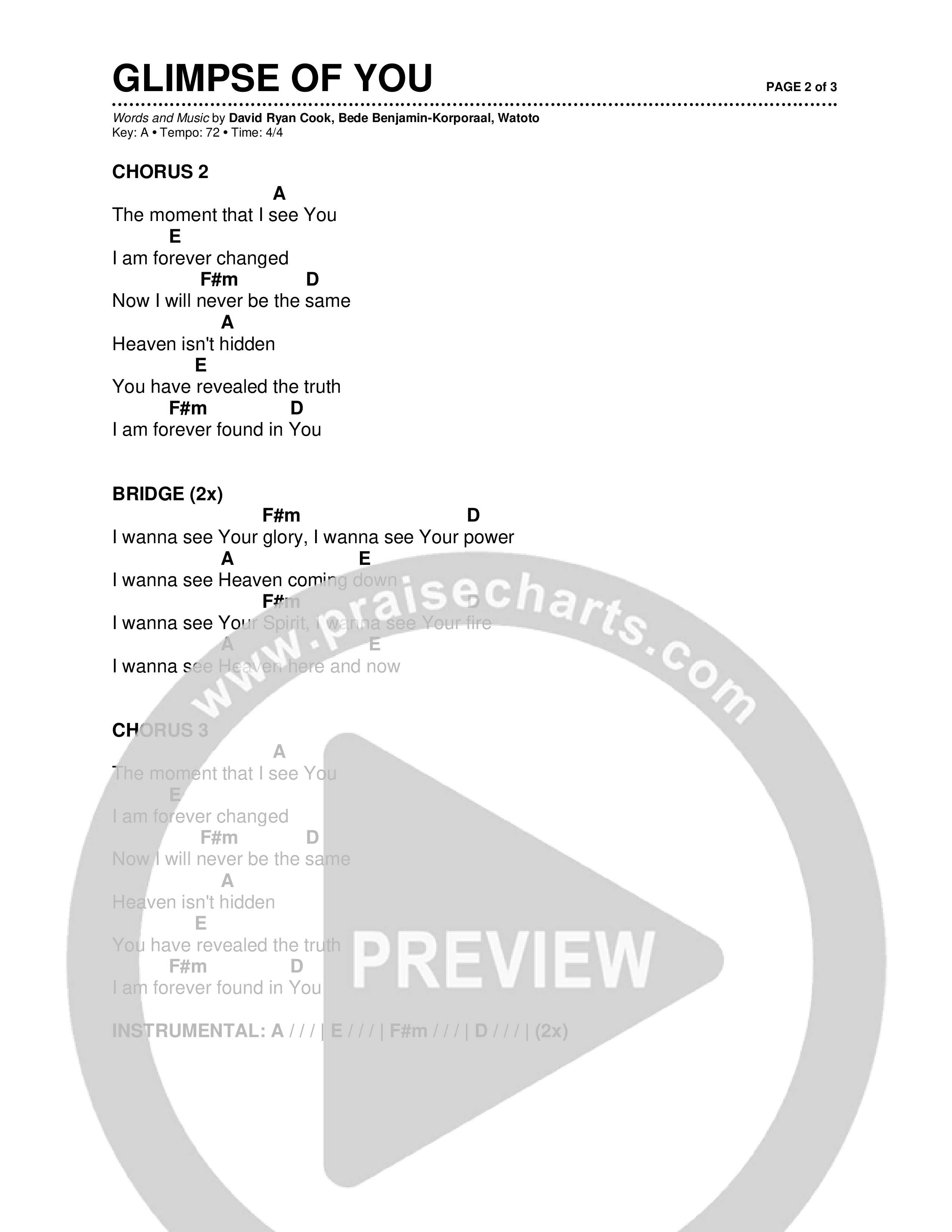 Glimpse Of You (Live) Chord Chart (Brad & Rebekah / CCV Worship / Watoto)