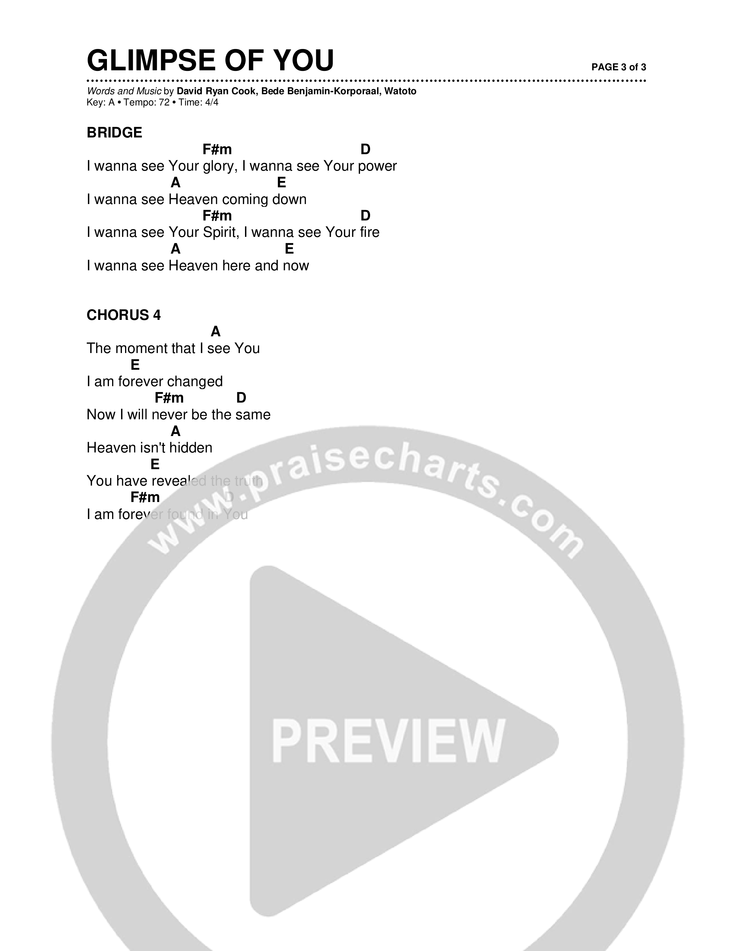 Glimpse Of You (Live) Chord Chart (Brad & Rebekah / CCV Worship / Watoto)