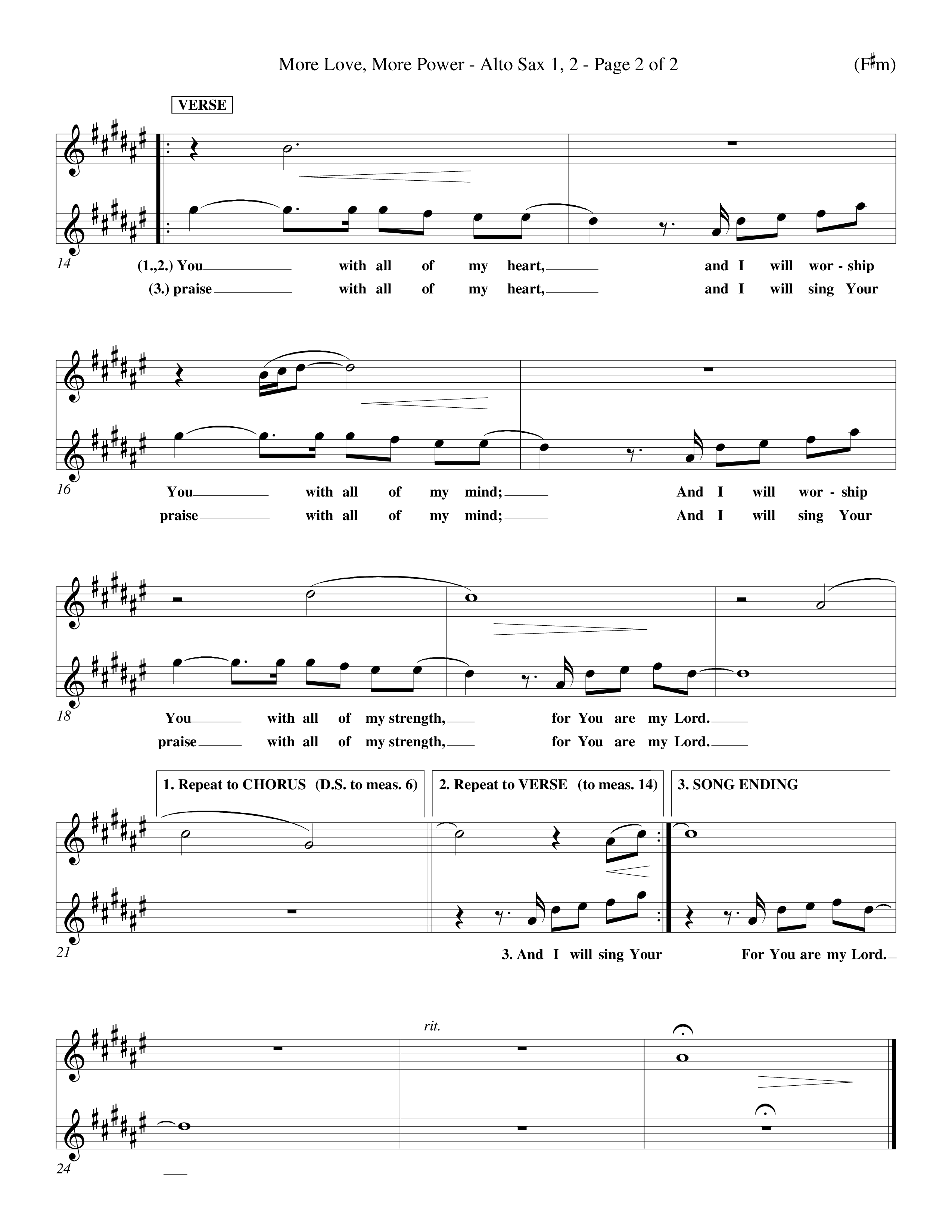 More Love More Power (Choral Anthem SATB) Alto Sax 1/2 (Word Music Choral / Orch. Richard Kingsmore)