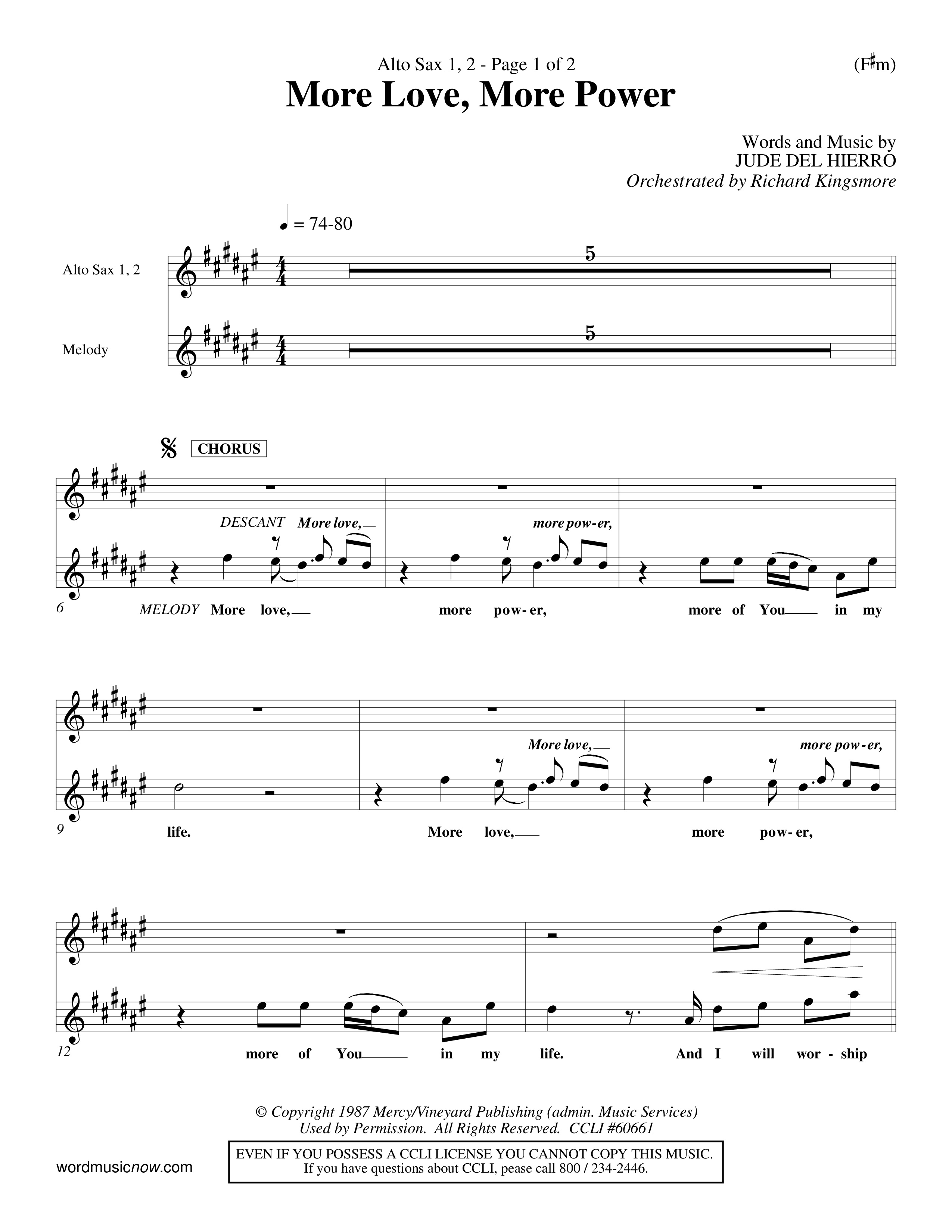 More Love More Power (Choral Anthem SATB) Alto Sax 1/2 (Word Music Choral / Orch. Richard Kingsmore)