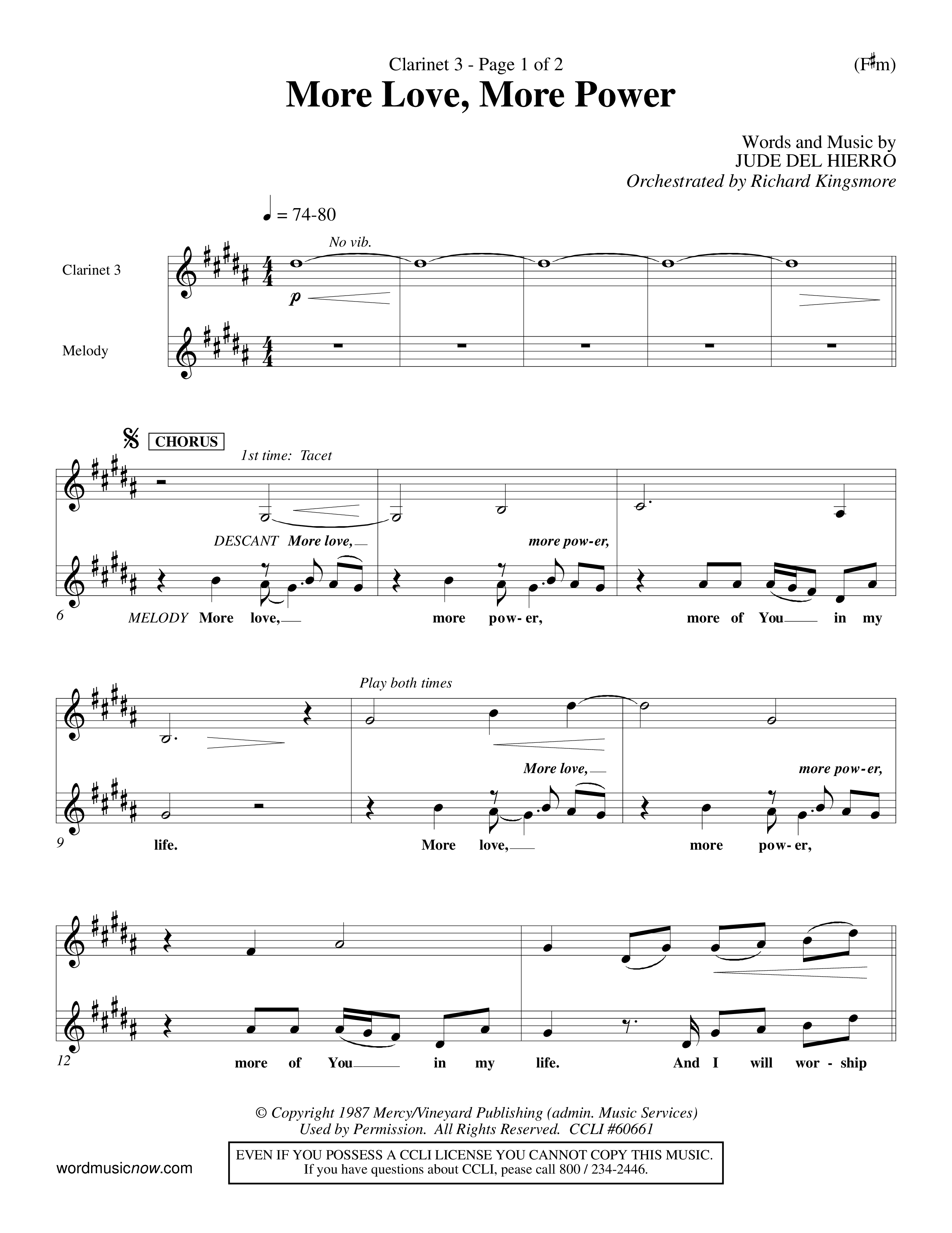 More Love More Power (Choral Anthem SATB) Clarinet 3 (Word Music Choral / Orch. Richard Kingsmore)