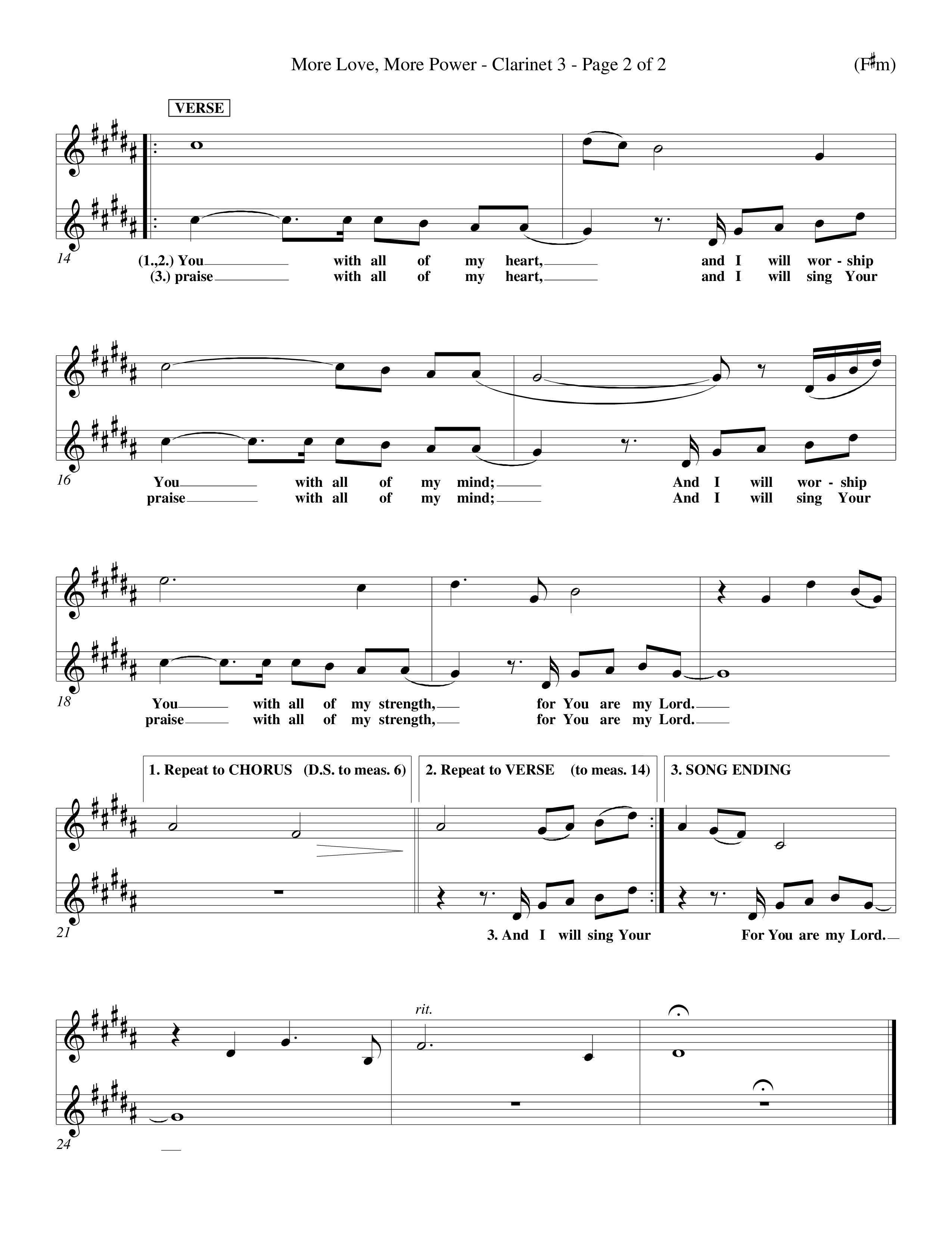 More Love More Power (Choral Anthem SATB) Clarinet 3 (Word Music Choral / Orch. Richard Kingsmore)