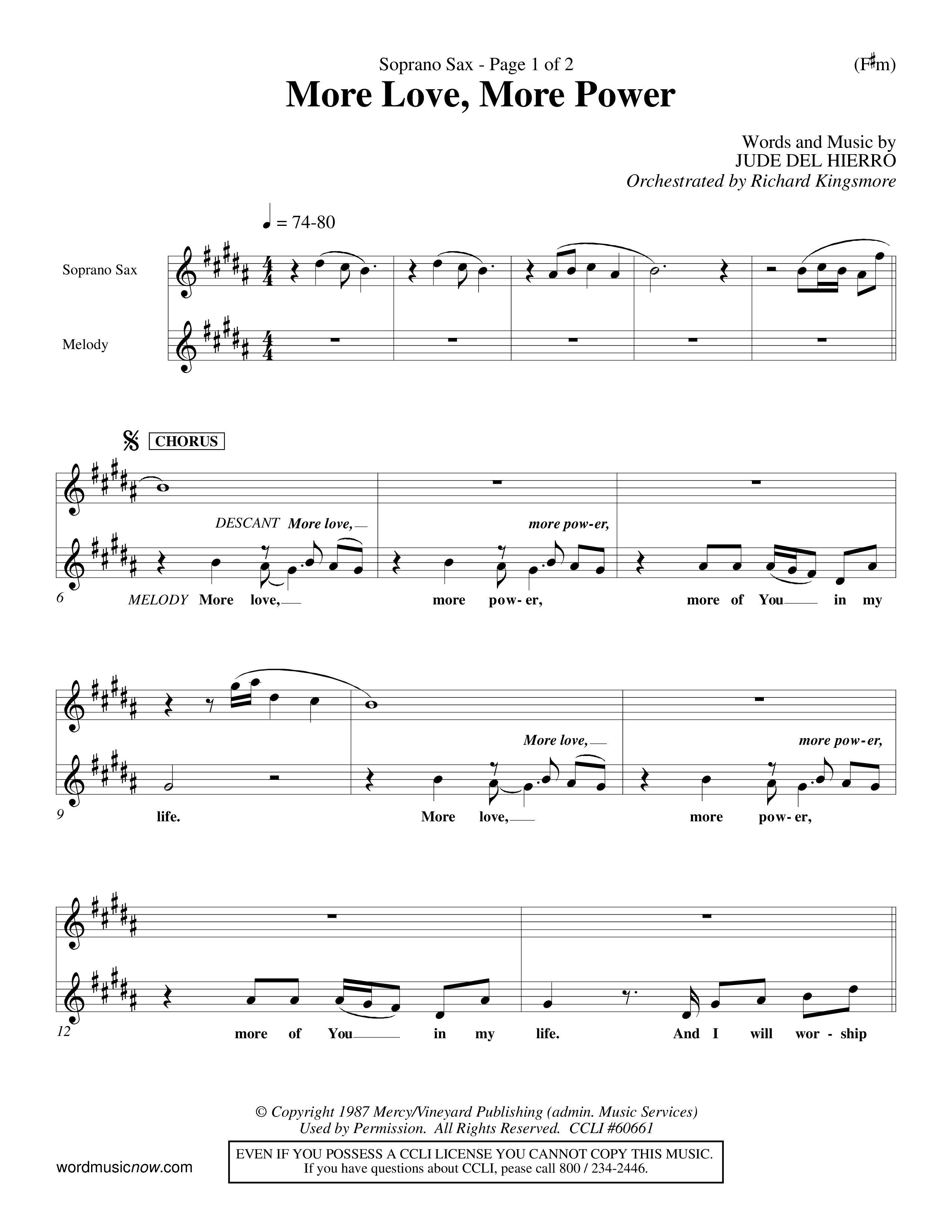 More Love More Power (Choral Anthem SATB) Saxophone (Word Music Choral / Orch. Richard Kingsmore)
