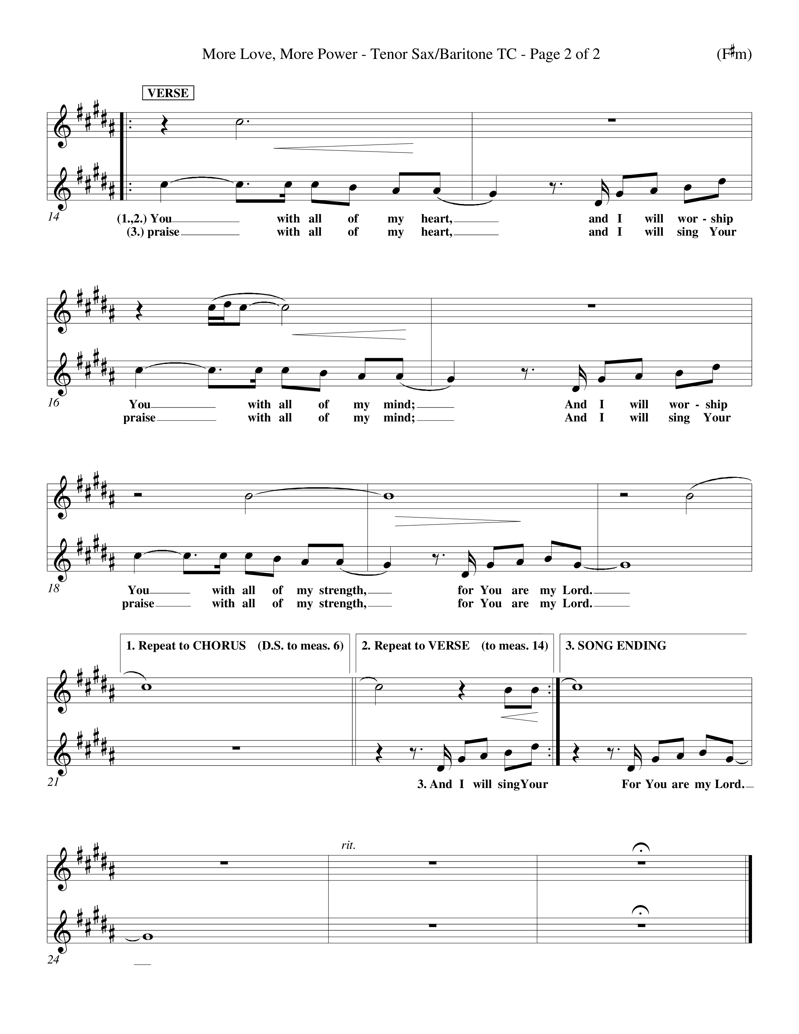 More Love More Power (Choral Anthem SATB) Tenor Sax/Baritone T.C. (Word Music Choral / Orch. Richard Kingsmore)
