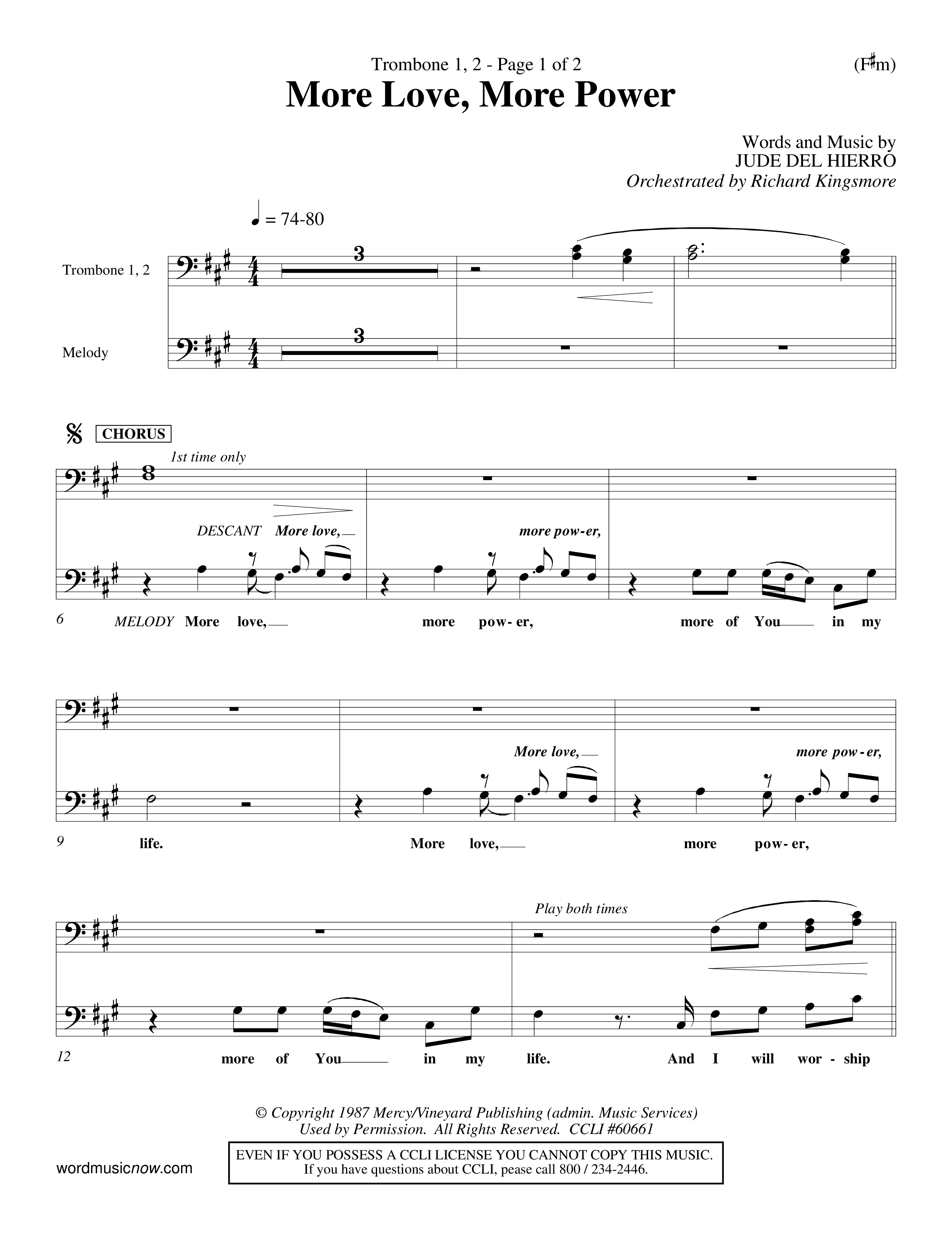 More Love More Power (Choral Anthem SATB) Trombone 1/2 (Word Music Choral / Orch. Richard Kingsmore)