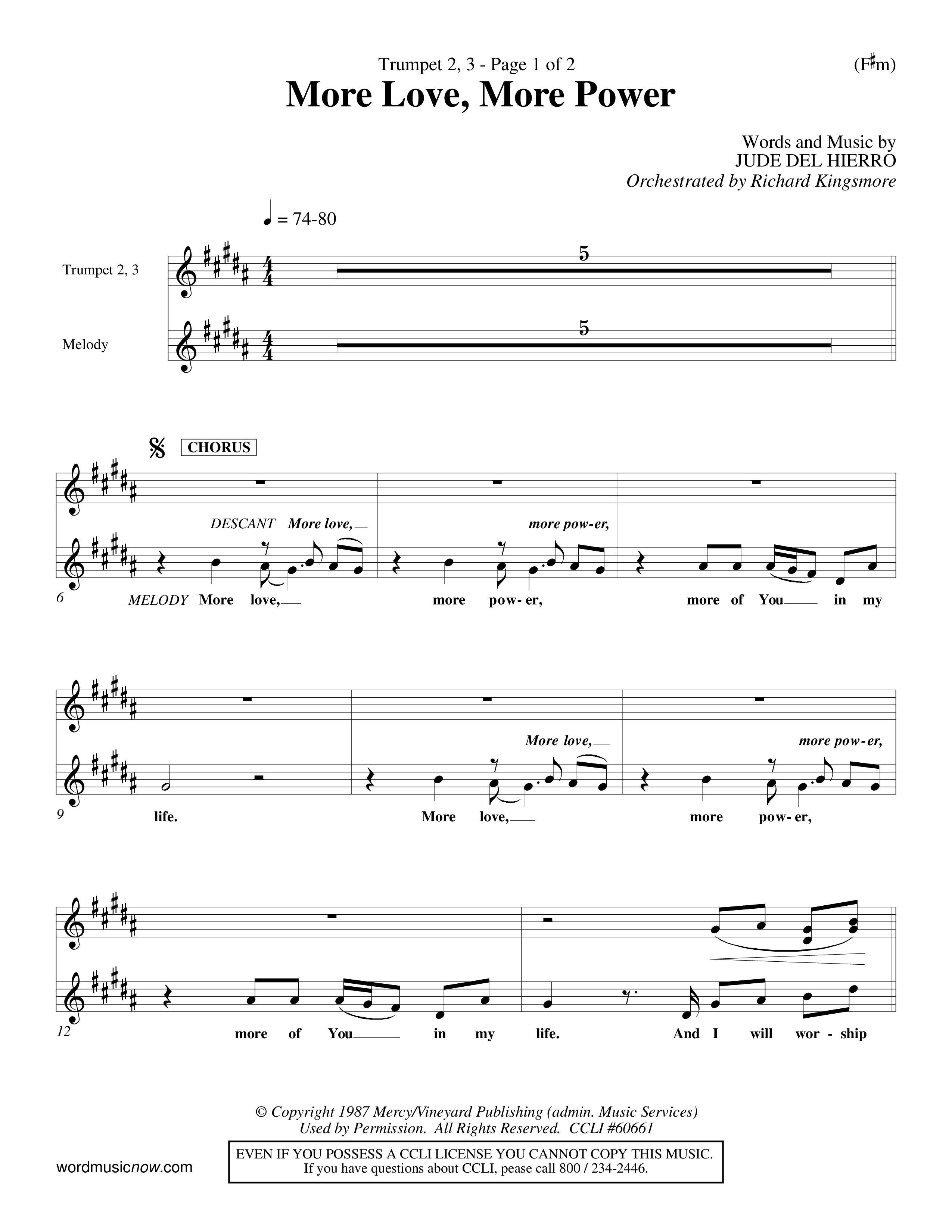 More Love More Power (Choral Anthem SATB) Trumpet 2/3 (Word Music Choral / Orch. Richard Kingsmore)