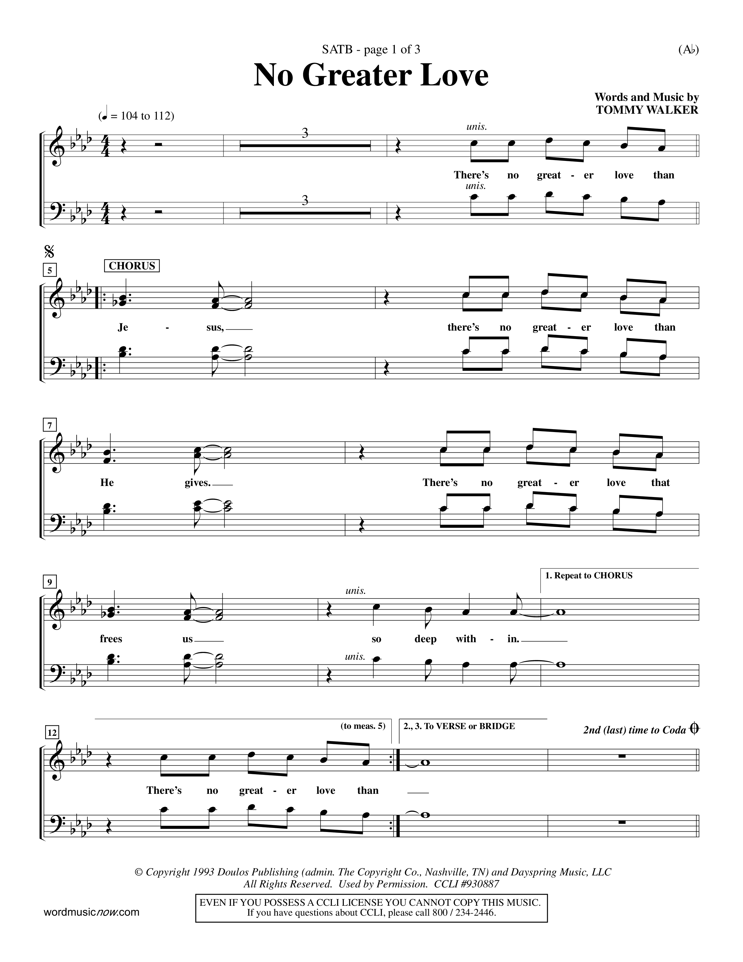 No Greater Love (Choral Anthem SATB) Choir Sheet (SATB) (Word Music Choral / Orch. Richard Kingsmore)