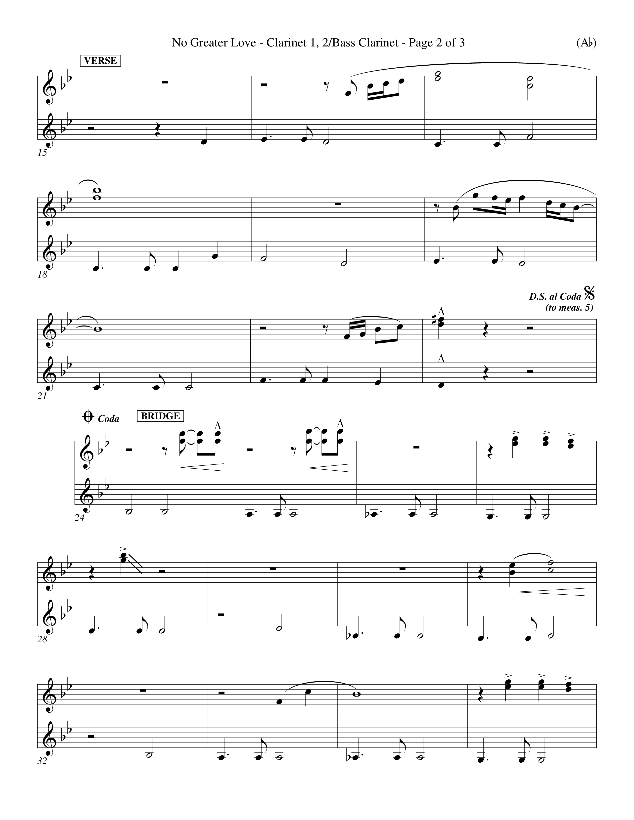 No Greater Love (Choral Anthem SATB) Clarinet 1/2, Bass Clarinet (Word Music Choral / Orch. Richard Kingsmore)