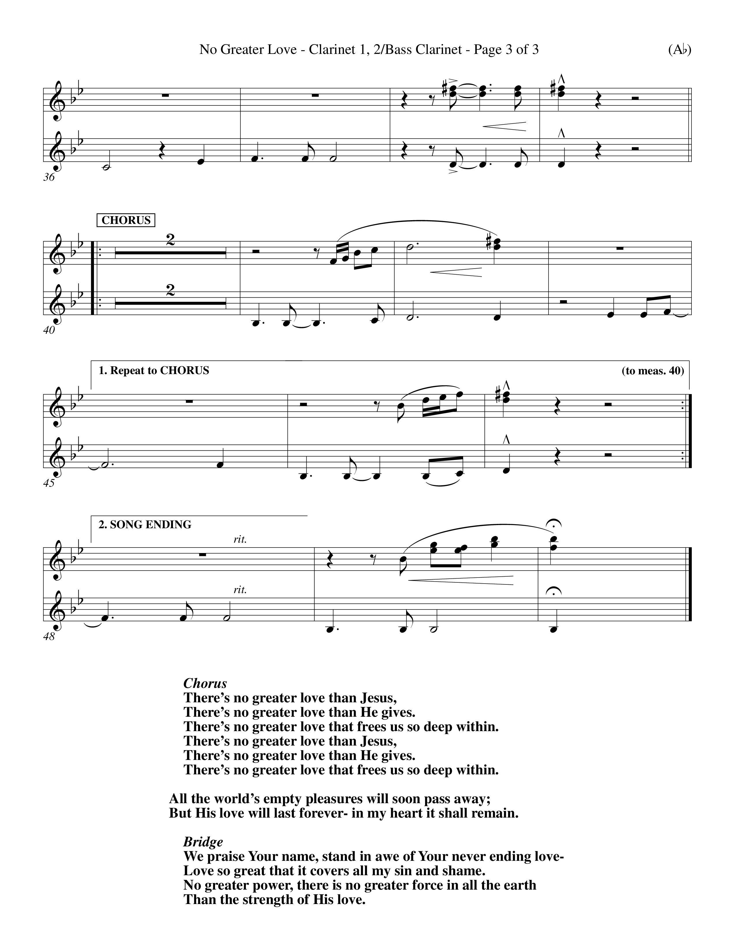 No Greater Love (Choral Anthem SATB) Clarinet 1/2, Bass Clarinet (Word Music Choral / Orch. Richard Kingsmore)