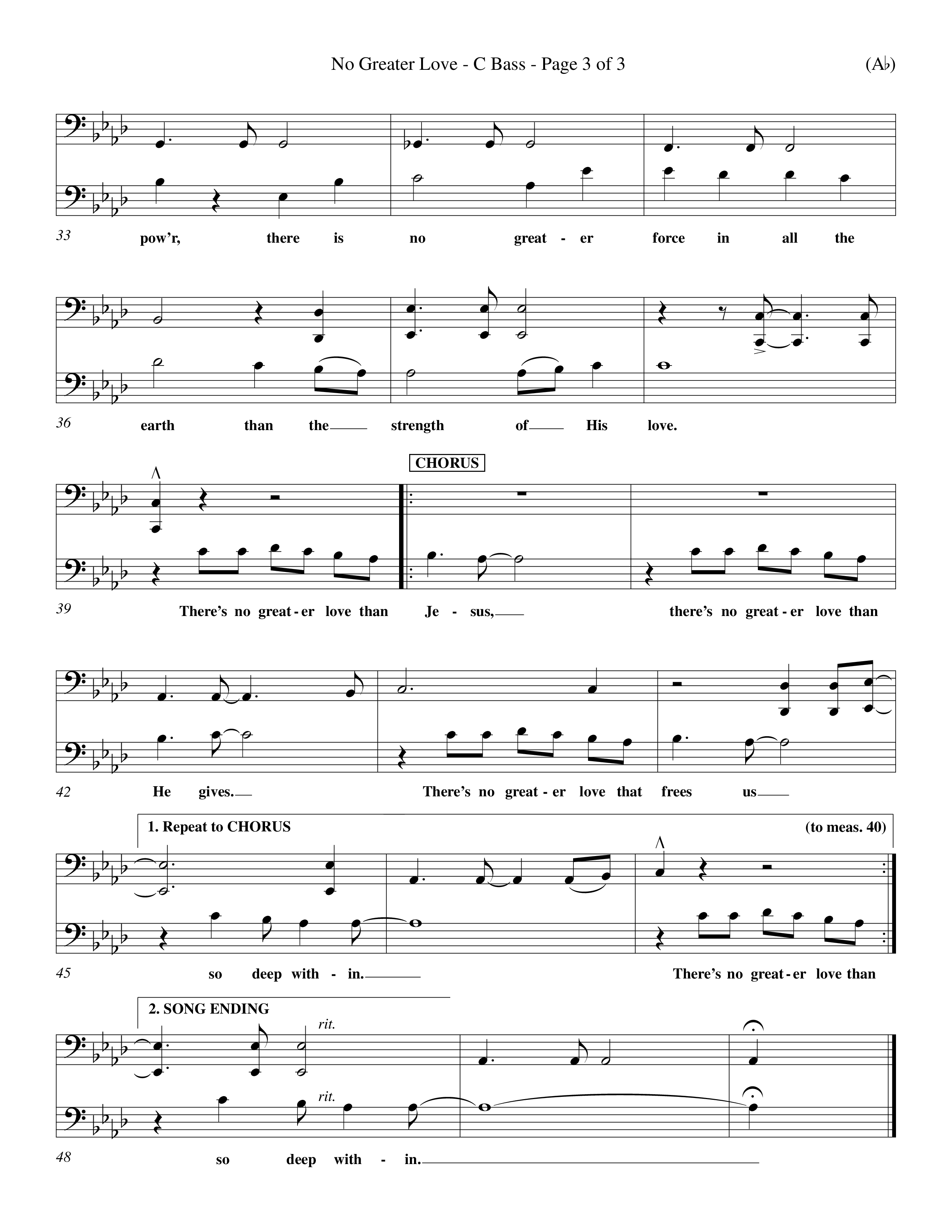 No Greater Love (Choral Anthem SATB) Contrabass (Word Music Choral / Orch. Richard Kingsmore)