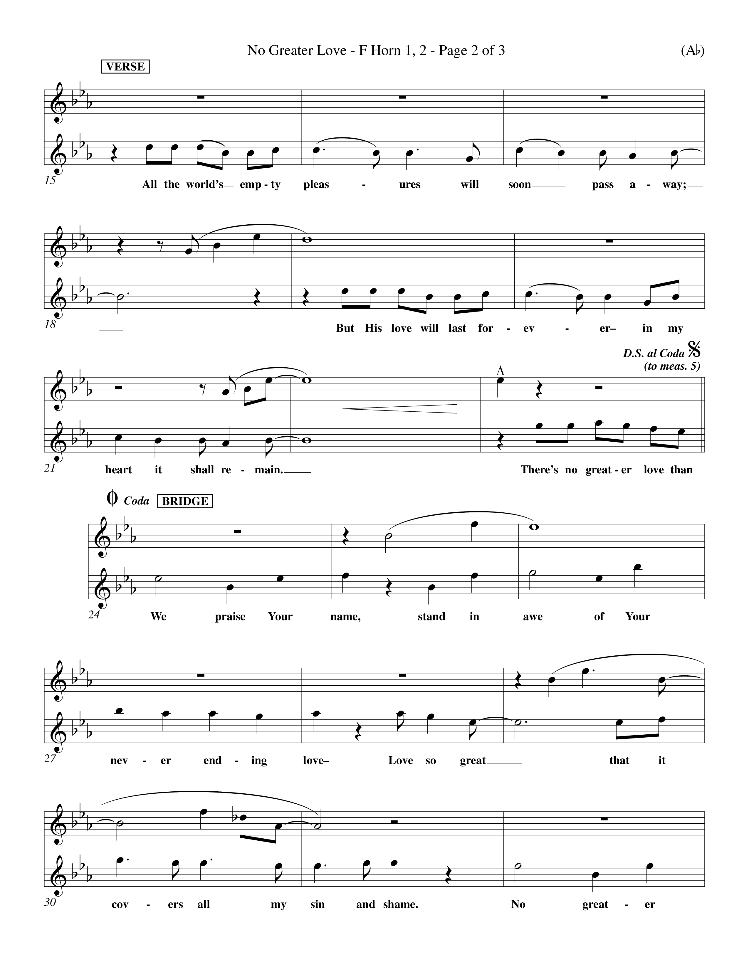 No Greater Love (Choral Anthem SATB) French Horn (Word Music Choral / Orch. Richard Kingsmore)