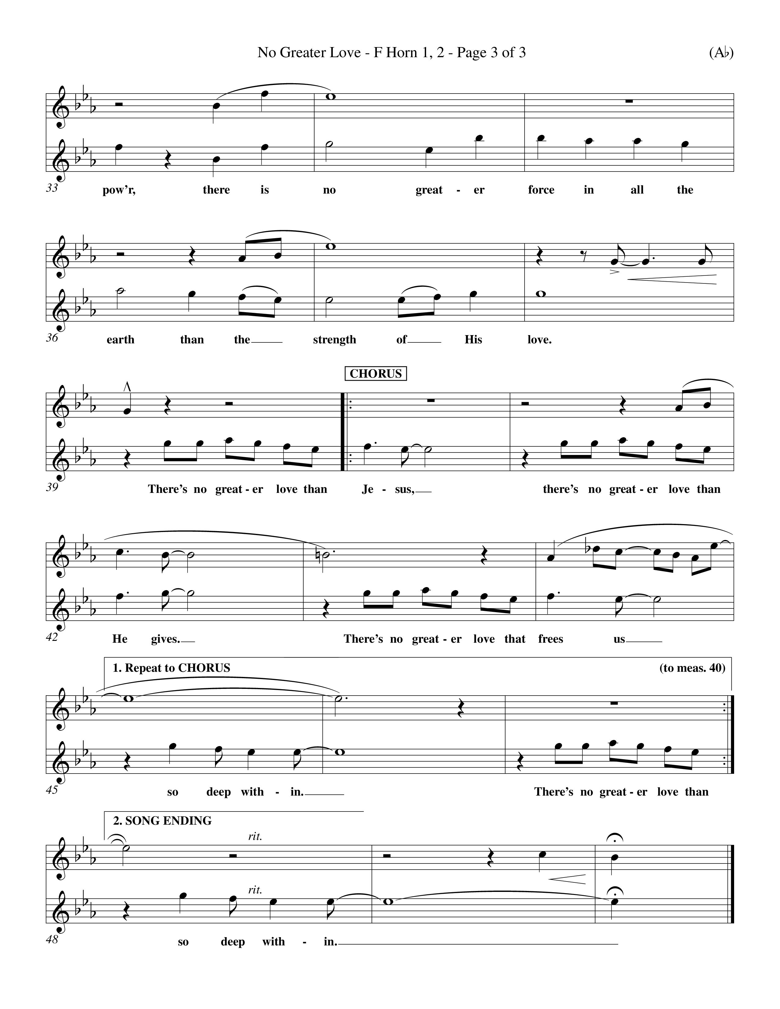 No Greater Love (Choral Anthem SATB) French Horn (Word Music Choral / Orch. Richard Kingsmore)