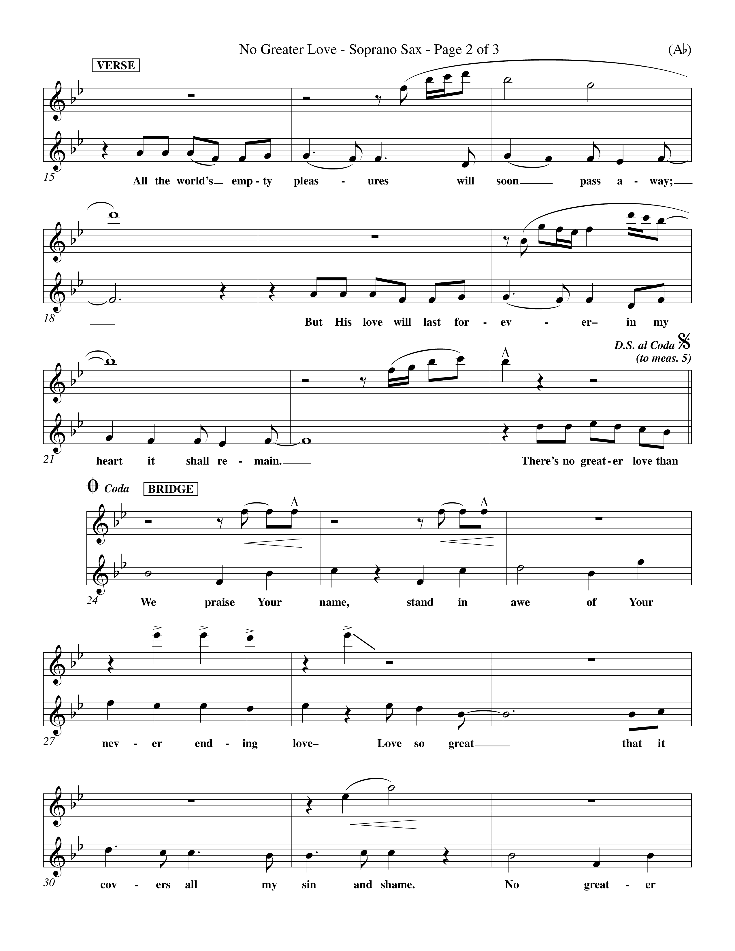 No Greater Love (Choral Anthem SATB) Saxophone (Word Music Choral / Orch. Richard Kingsmore)
