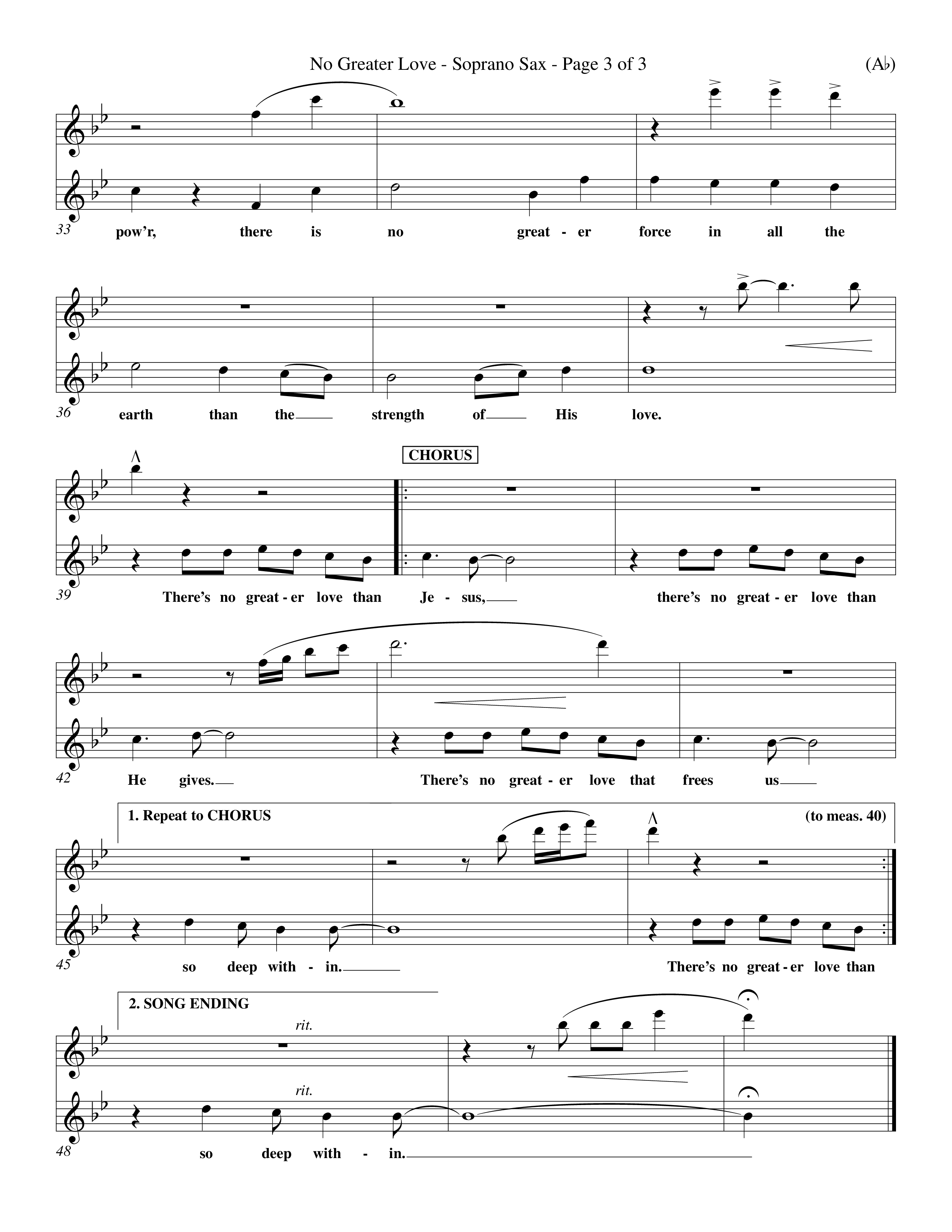 No Greater Love (Choral Anthem SATB) Saxophone (Word Music Choral / Orch. Richard Kingsmore)