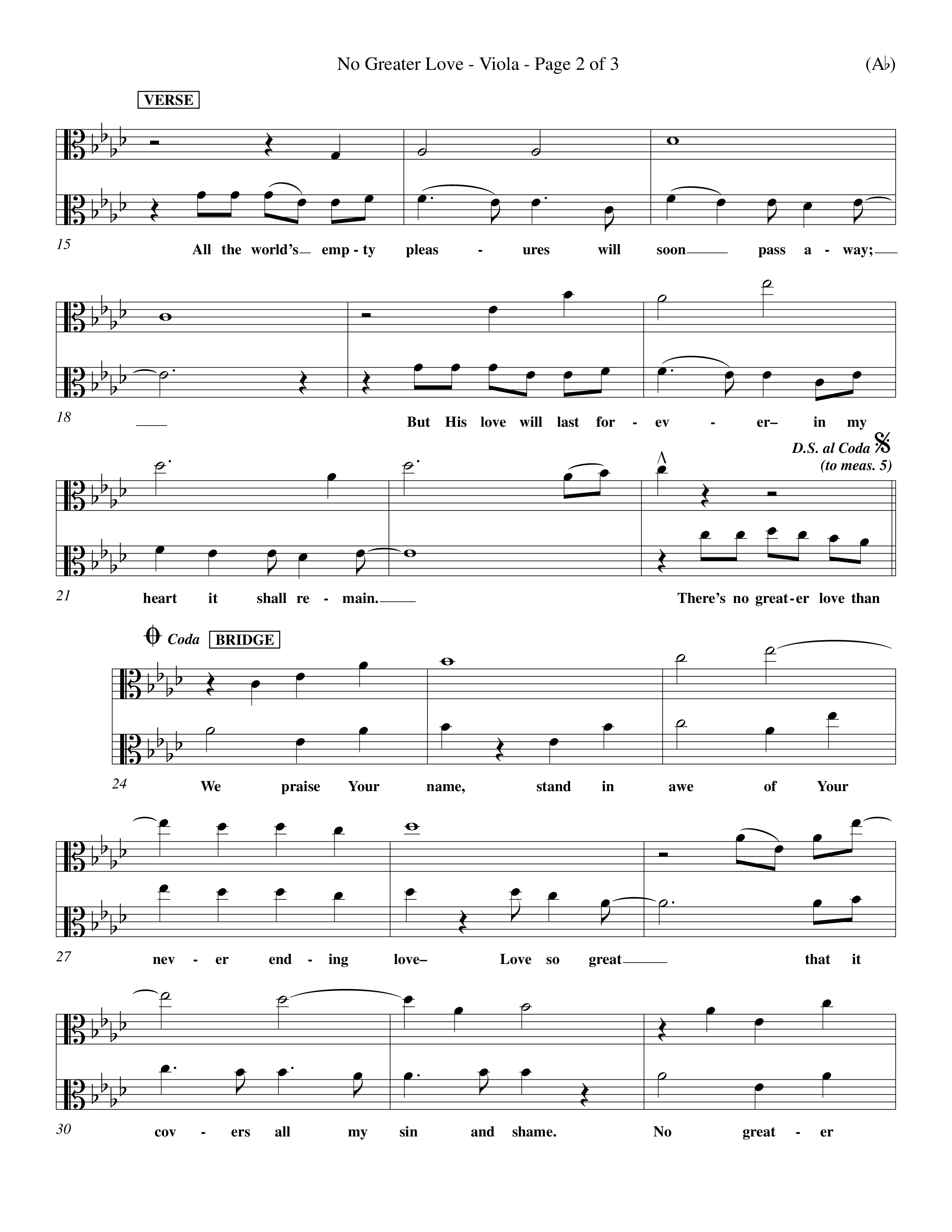 No Greater Love (Choral Anthem SATB) Viola (Word Music Choral / Orch. Richard Kingsmore)