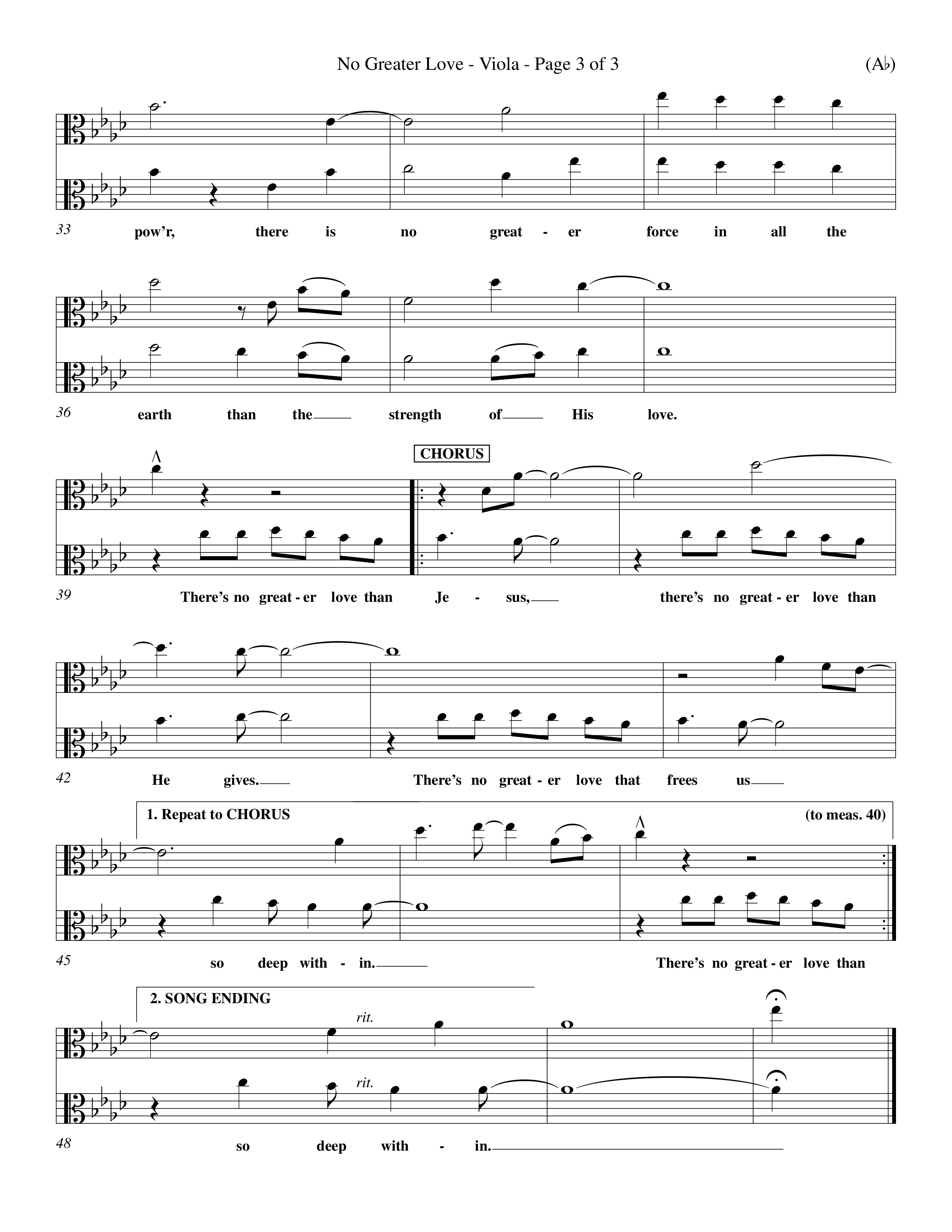No Greater Love (Choral Anthem SATB) Viola (Word Music Choral / Orch. Richard Kingsmore)