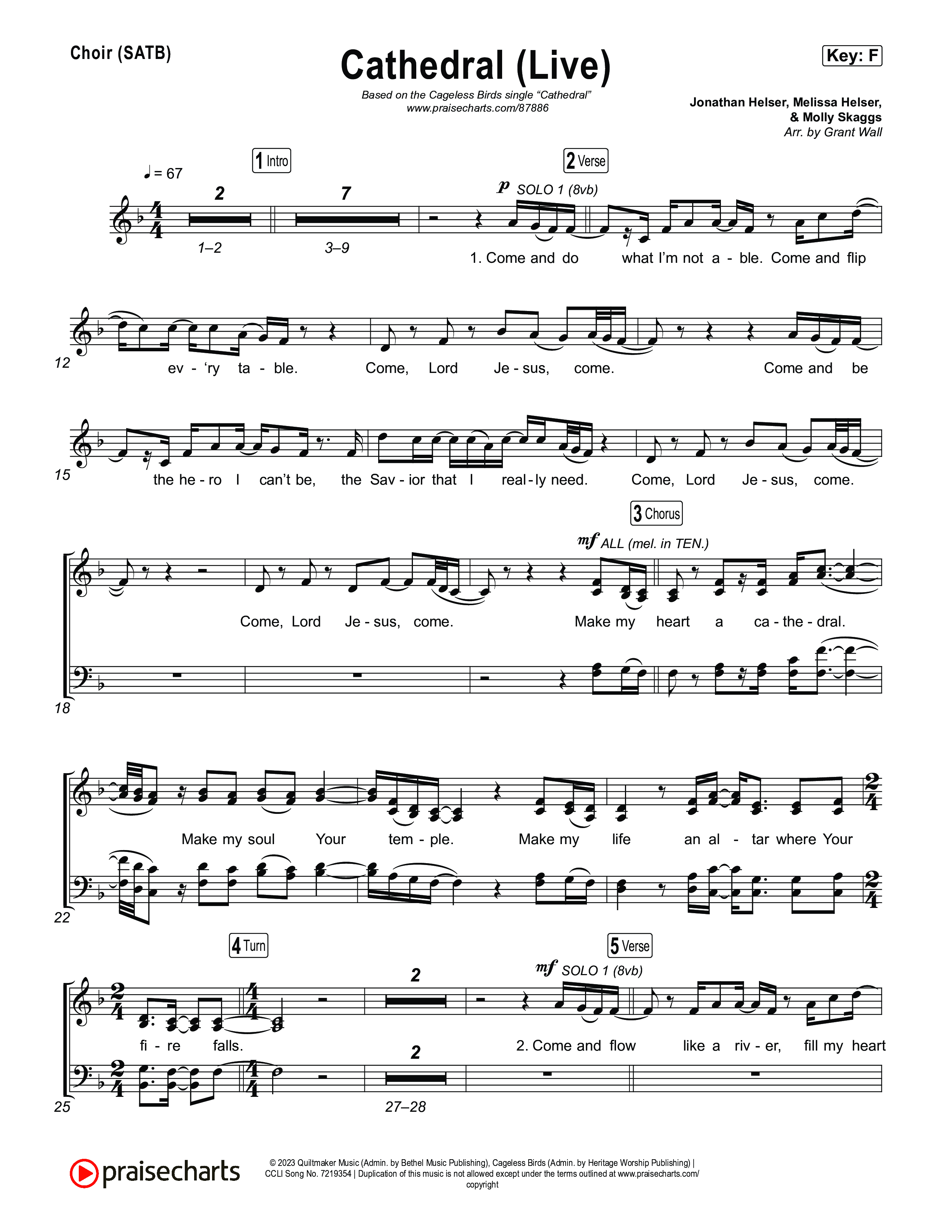 Cathedral (Live) Choir Sheet (SATB) (Cageless Birds / Jonathan David Helser / Melissa Helser)