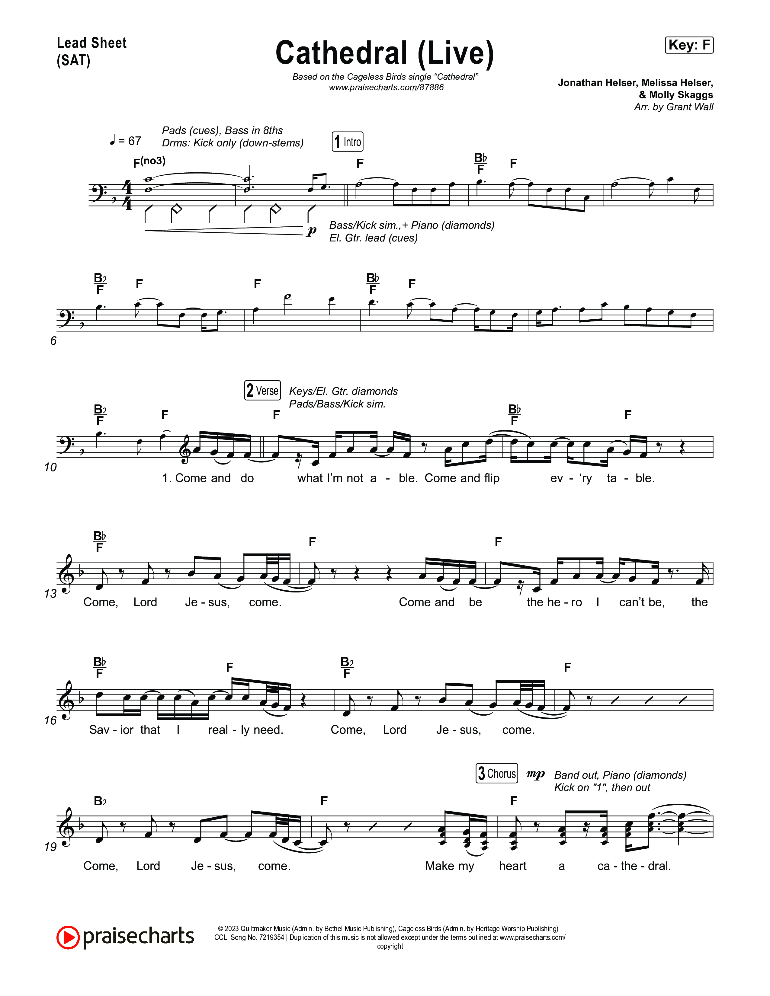 Cathedral (Live) Lead Sheet (SAT) (Cageless Birds / Jonathan David Helser / Melissa Helser)