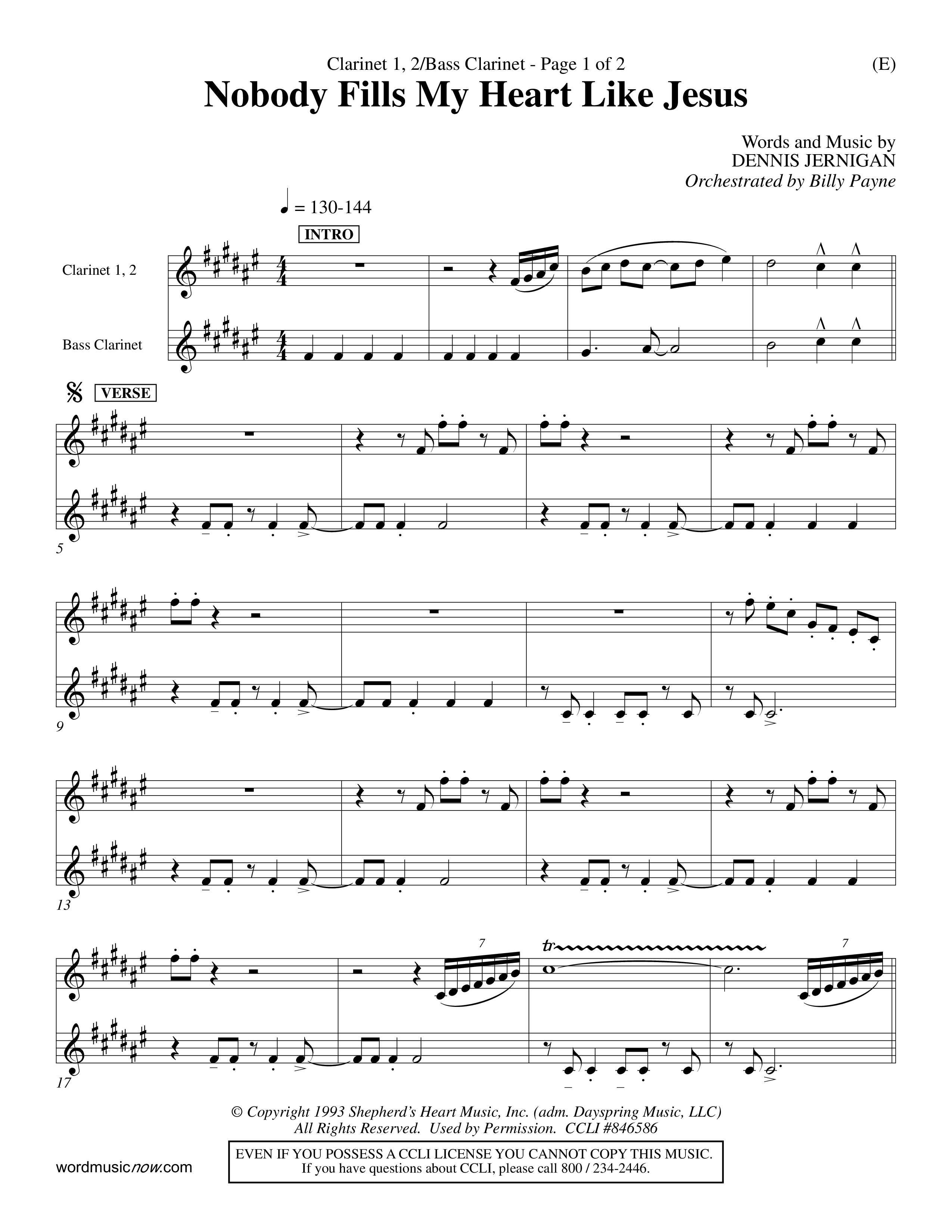 Nobody Fills My Heart Like Jesus (Choral Anthem SATB) Clarinet 1/2, Bass Clarinet (Word Music Choral / Orch. Billy Payne)