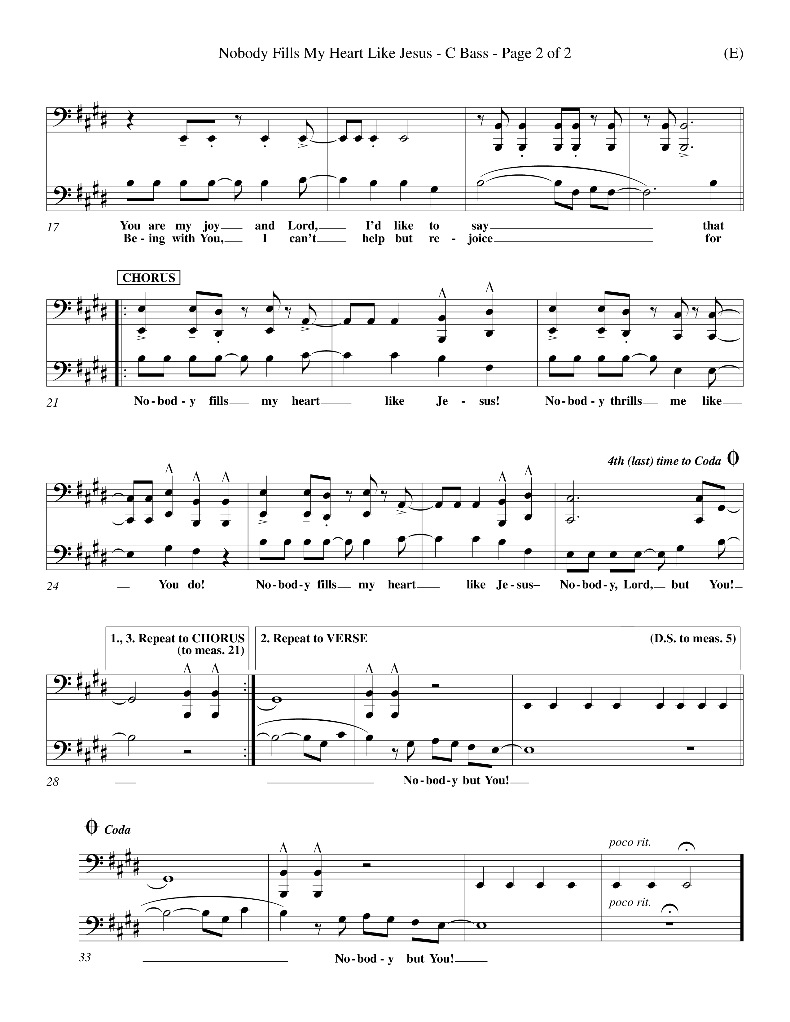 Nobody Fills My Heart Like Jesus (Choral Anthem SATB) Contrabass (Word Music Choral / Orch. Billy Payne)