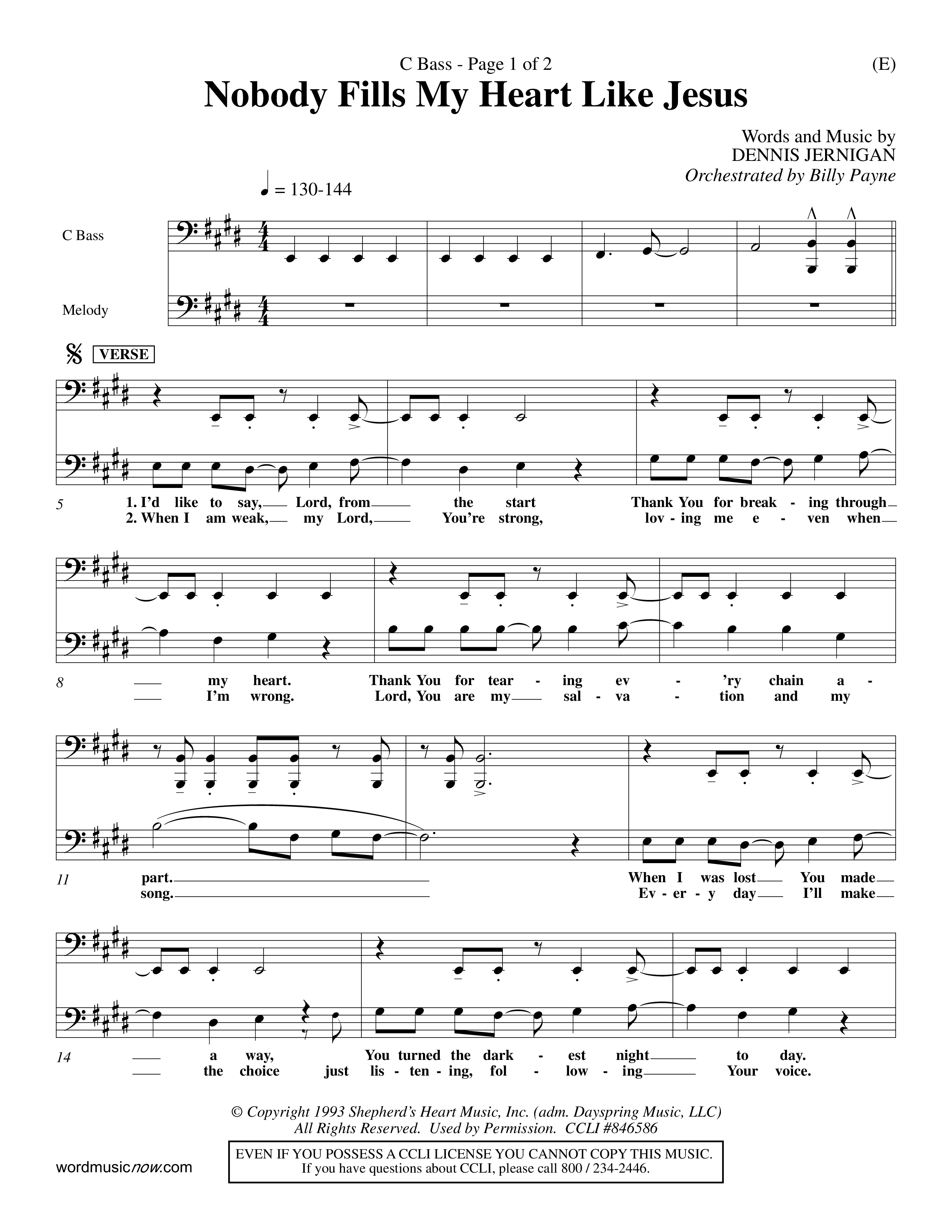 Nobody Fills My Heart Like Jesus (Choral Anthem SATB) Contrabass (Word Music Choral / Orch. Billy Payne)