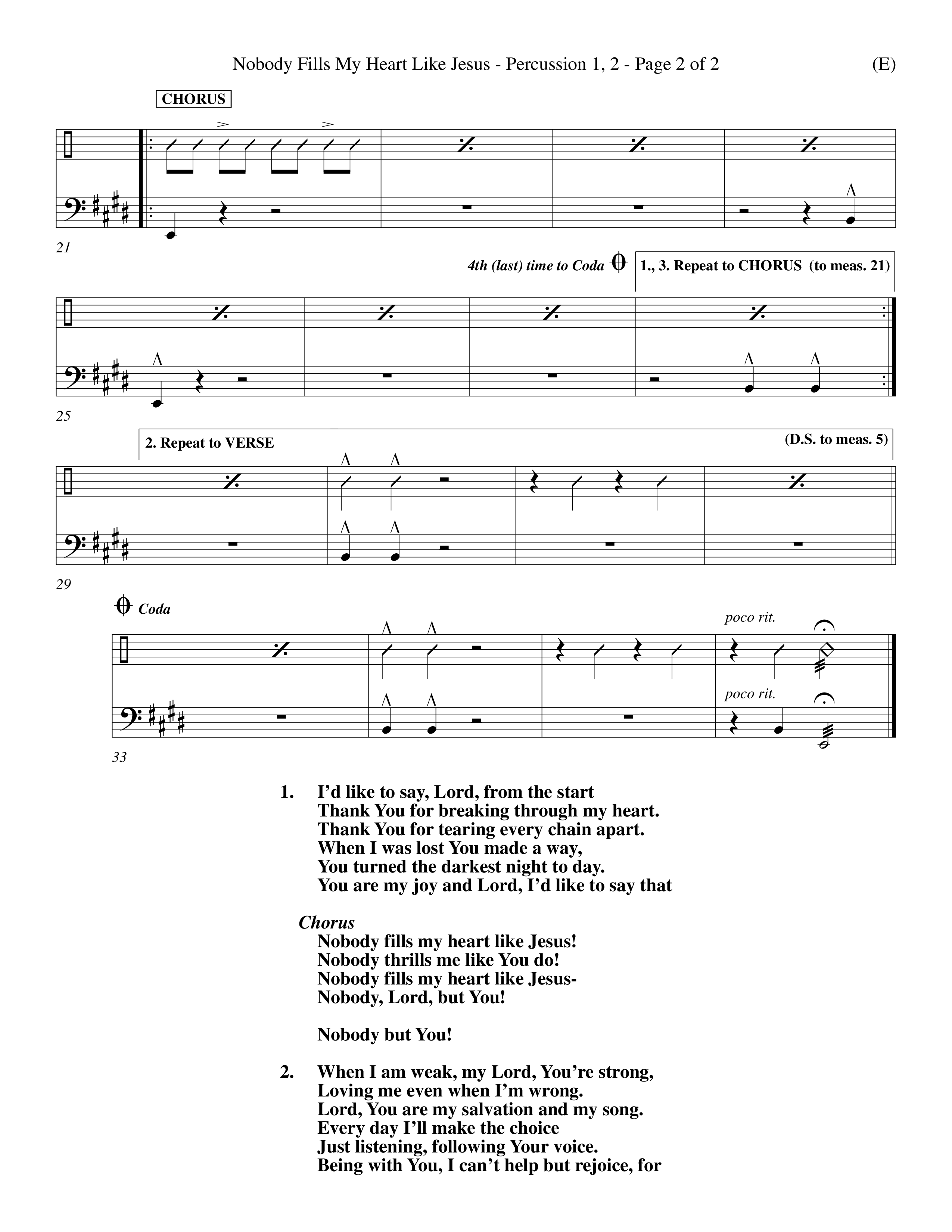 Nobody Fills My Heart Like Jesus (Choral Anthem SATB) Percussion 1/2 (Word Music Choral / Orch. Billy Payne)