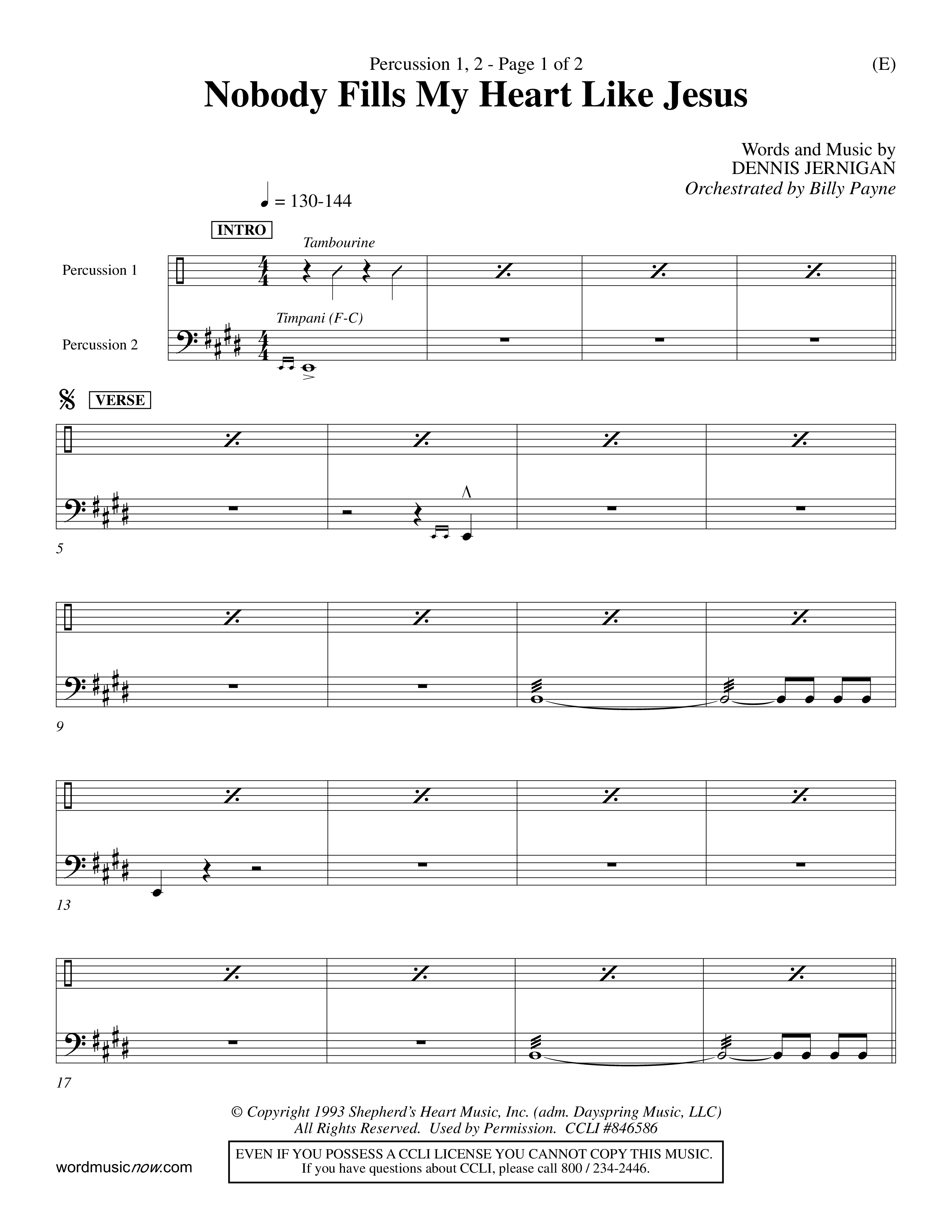 Nobody Fills My Heart Like Jesus (Choral Anthem SATB) Percussion 1/2 (Word Music Choral / Orch. Billy Payne)