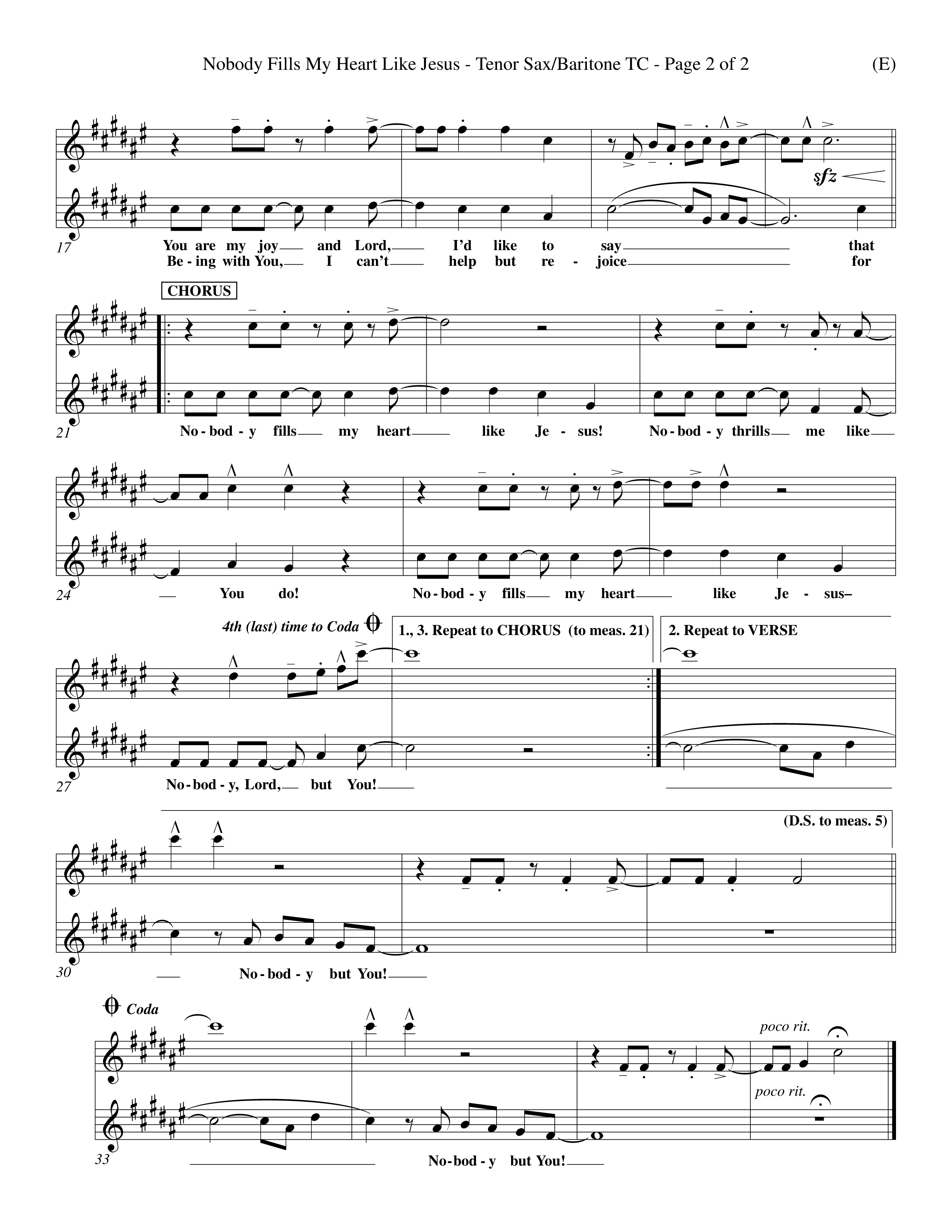 Nobody Fills My Heart Like Jesus (Choral Anthem SATB) Tenor Sax/Baritone T.C. (Word Music Choral / Orch. Billy Payne)