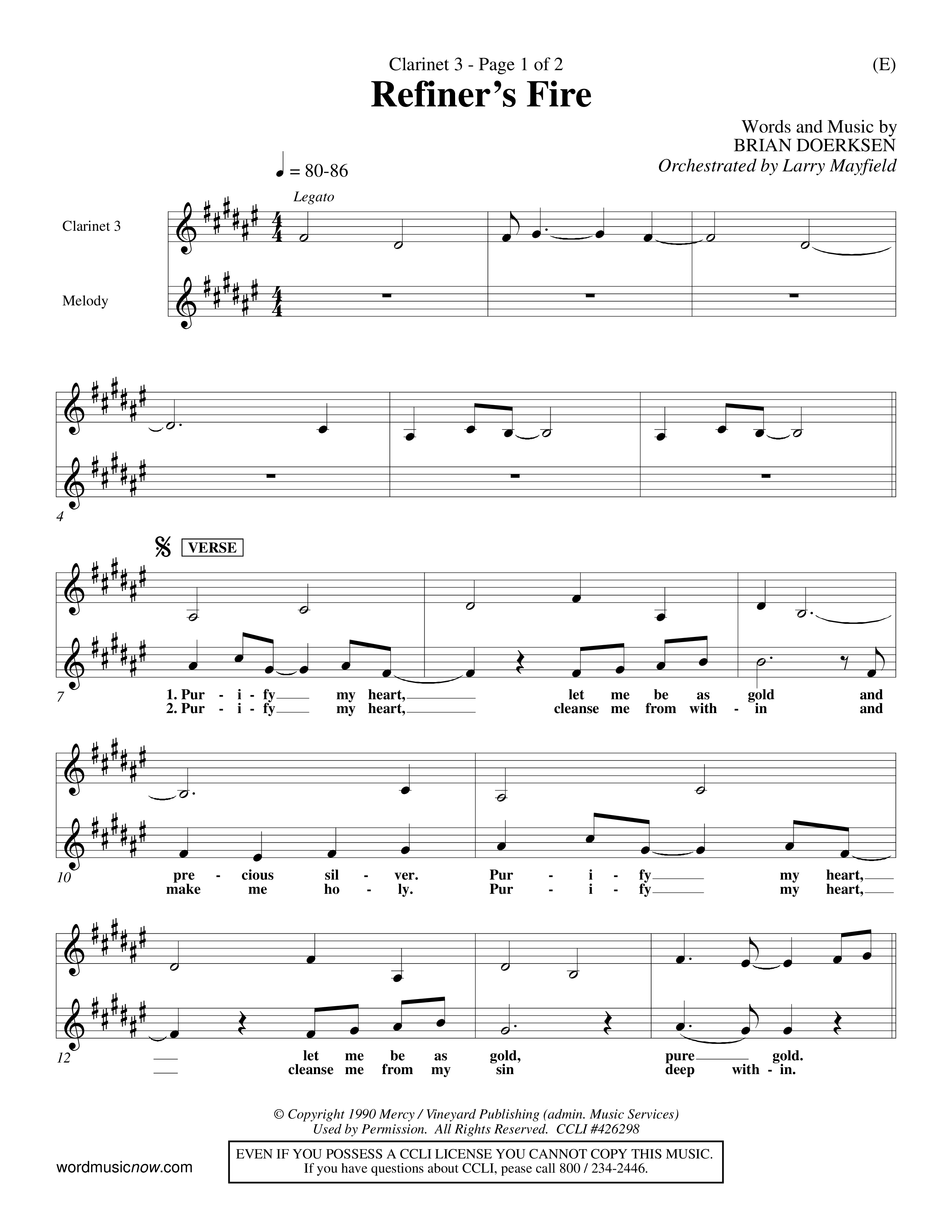 Refiner's Fire (Choral Anthem SATB) Clarinet 3 (Word Music Choral / Orch. Larry Mayfield)
