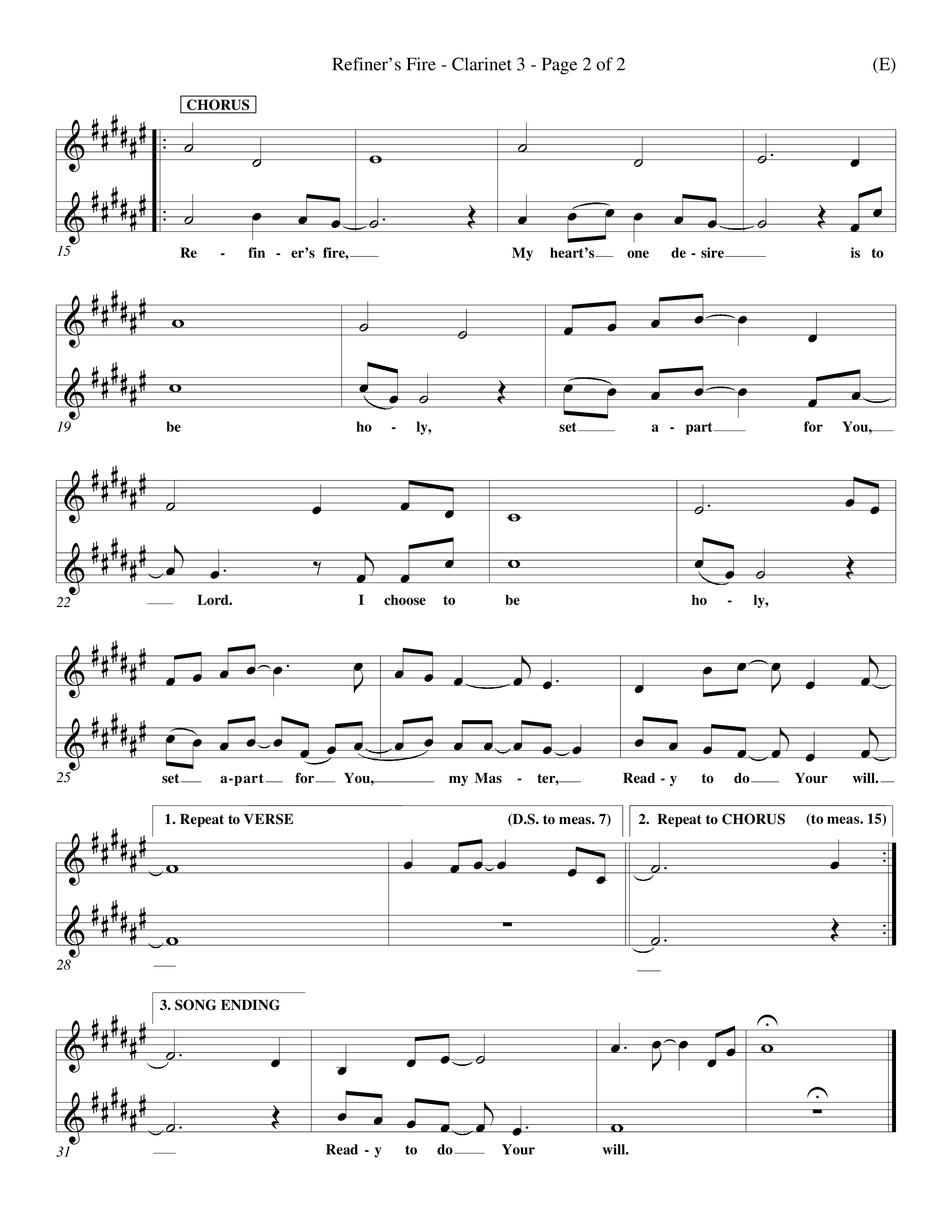 Refiner's Fire (Choral Anthem SATB) Clarinet 3 (Word Music Choral / Orch. Larry Mayfield)