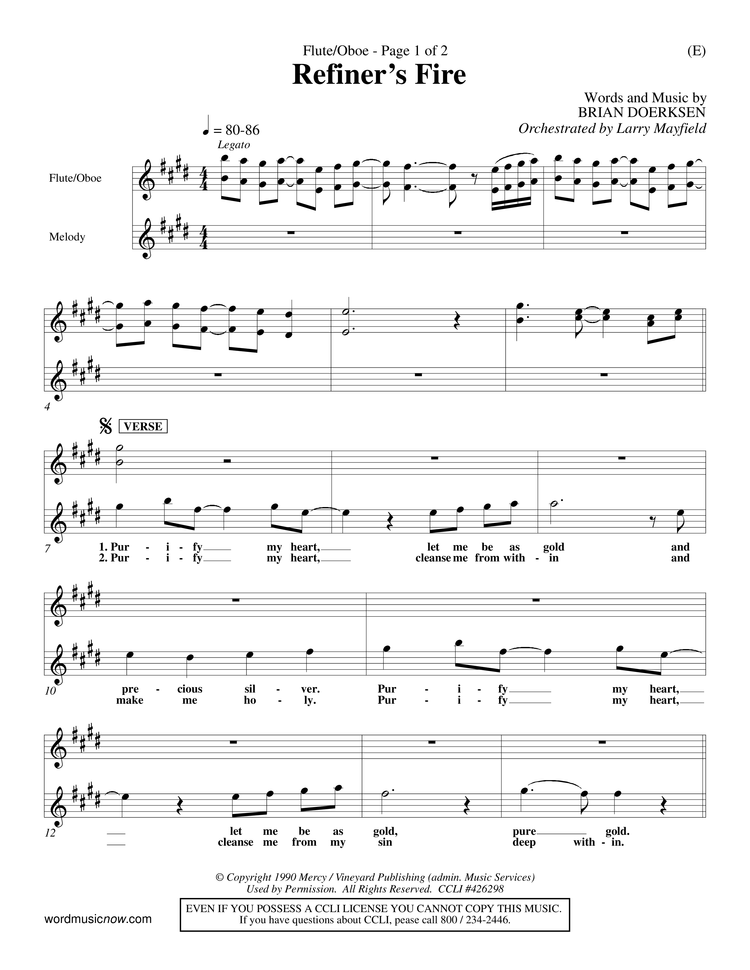 Refiner's Fire (Choral Anthem SATB) Flute/Oboe (Word Music Choral / Orch. Larry Mayfield)