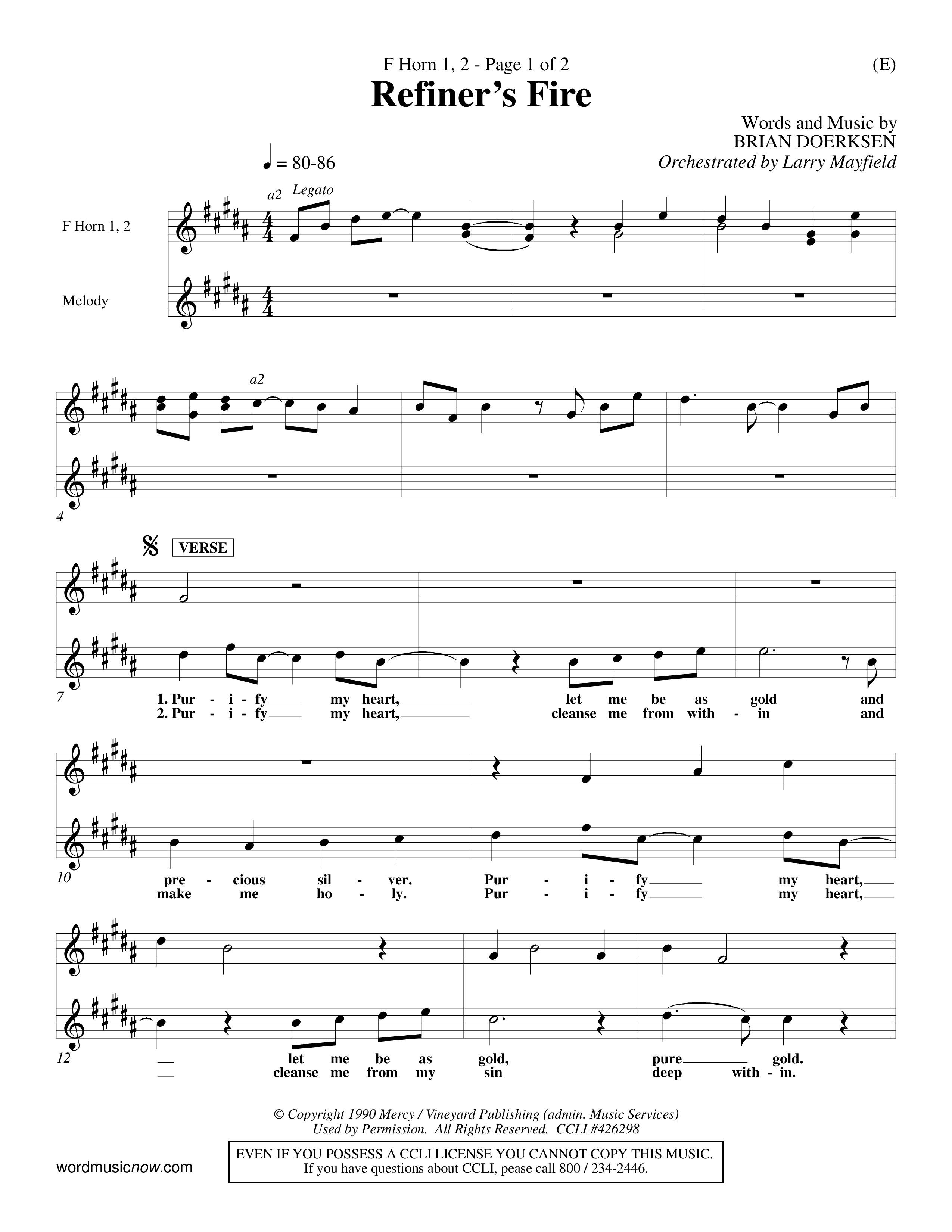 Refiner's Fire (Choral Anthem SATB) French Horn (Word Music Choral / Orch. Larry Mayfield)