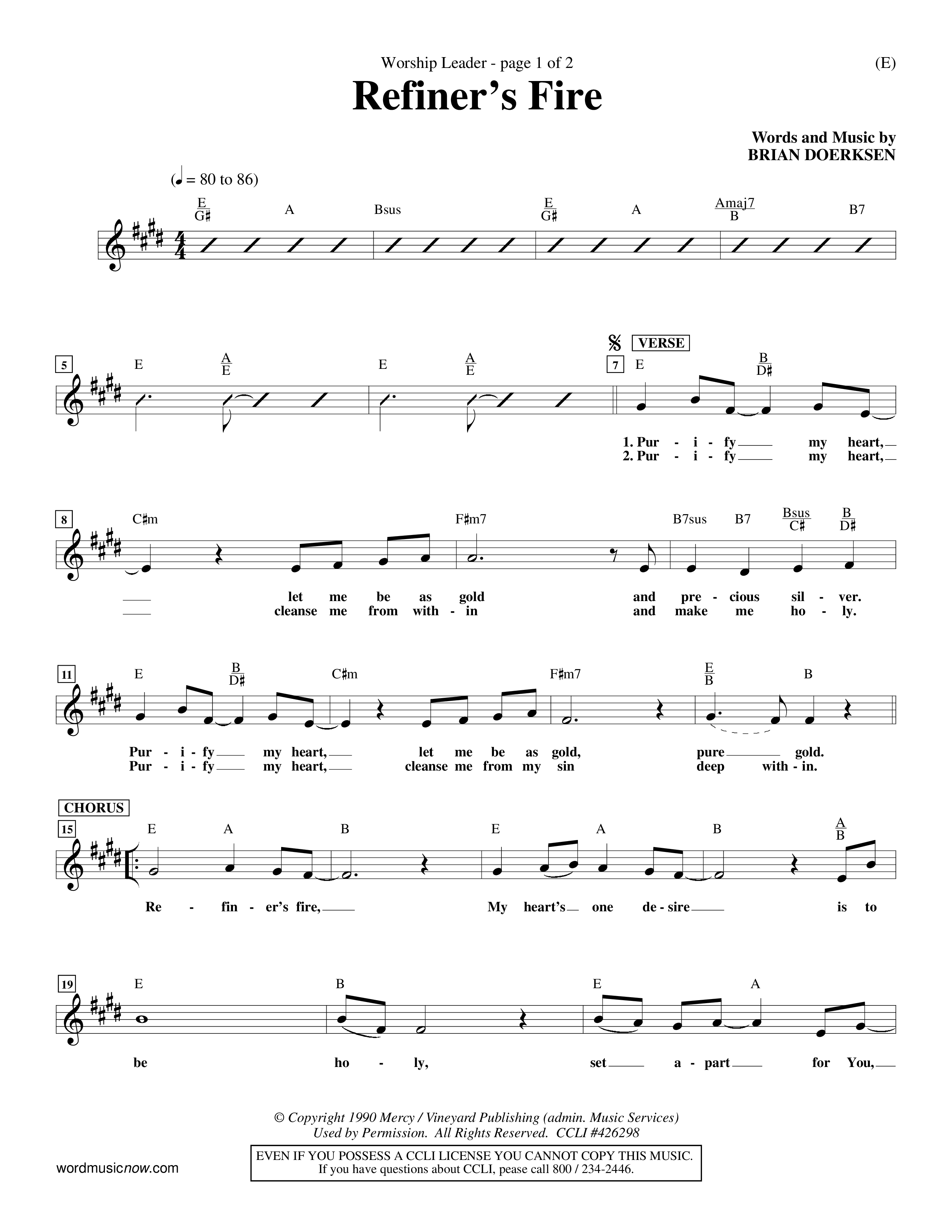 Refiner's Fire (Choral Anthem SATB) Lead Sheet (Mel) (Word Music Choral / Orch. Larry Mayfield)
