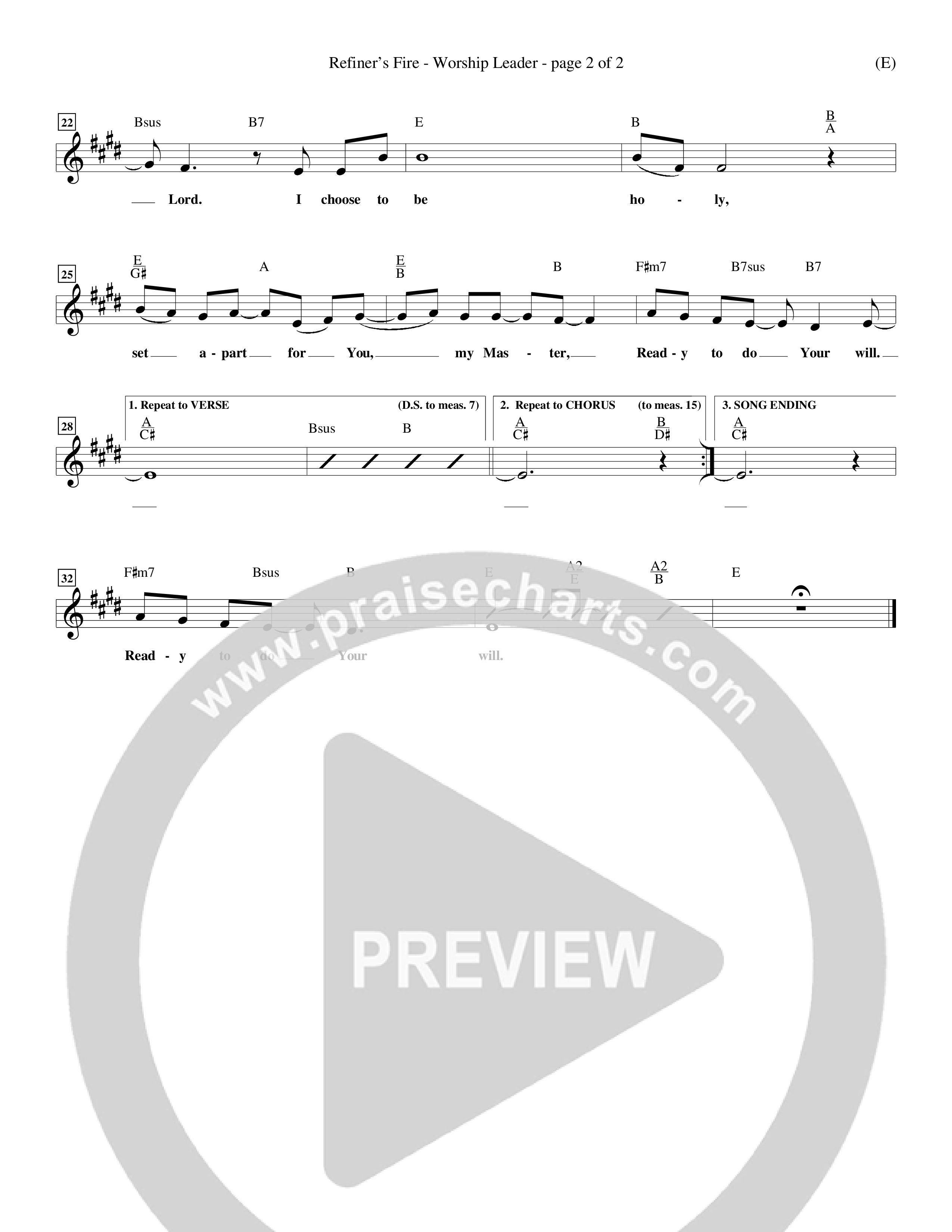 Refiner's Fire (Choral Anthem SATB) Lead Sheet (Mel) (Word Music Choral / Orch. Larry Mayfield)