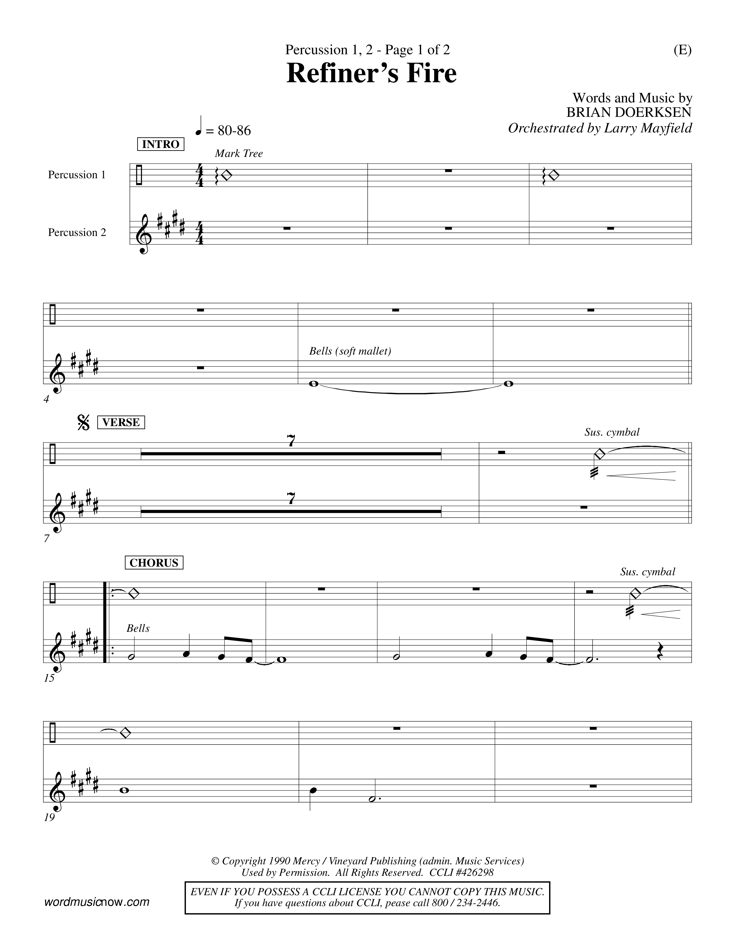 Refiner's Fire (Choral Anthem SATB) Percussion 1/2 (Word Music Choral / Orch. Larry Mayfield)