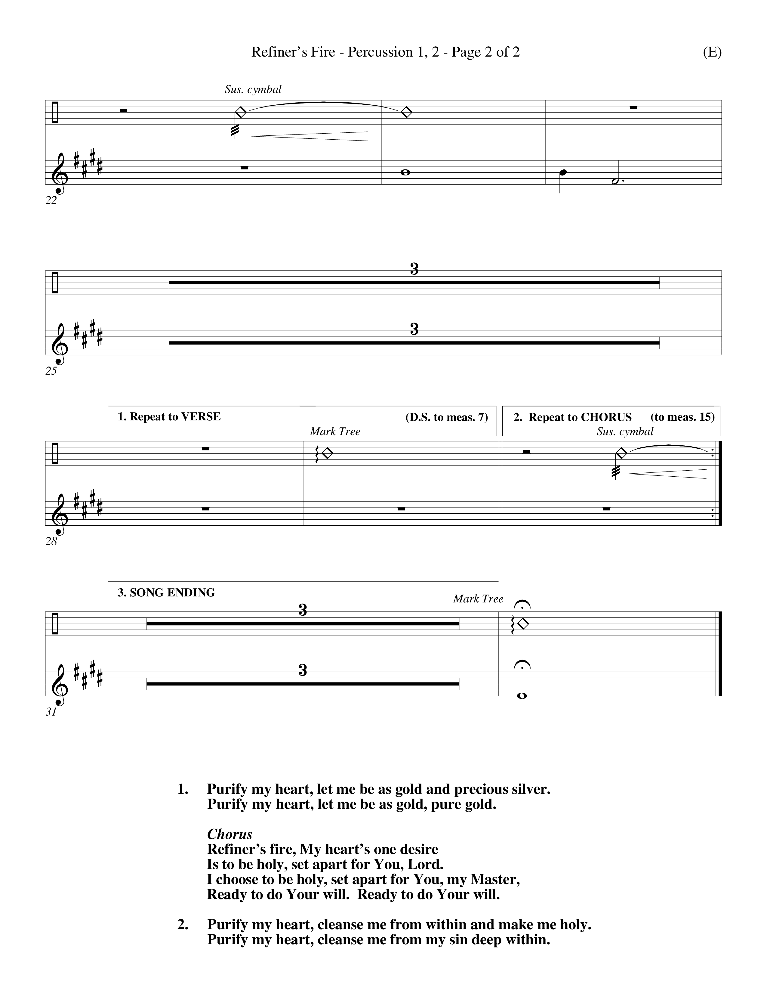 Refiner's Fire (Choral Anthem SATB) Percussion 1/2 (Word Music Choral / Orch. Larry Mayfield)